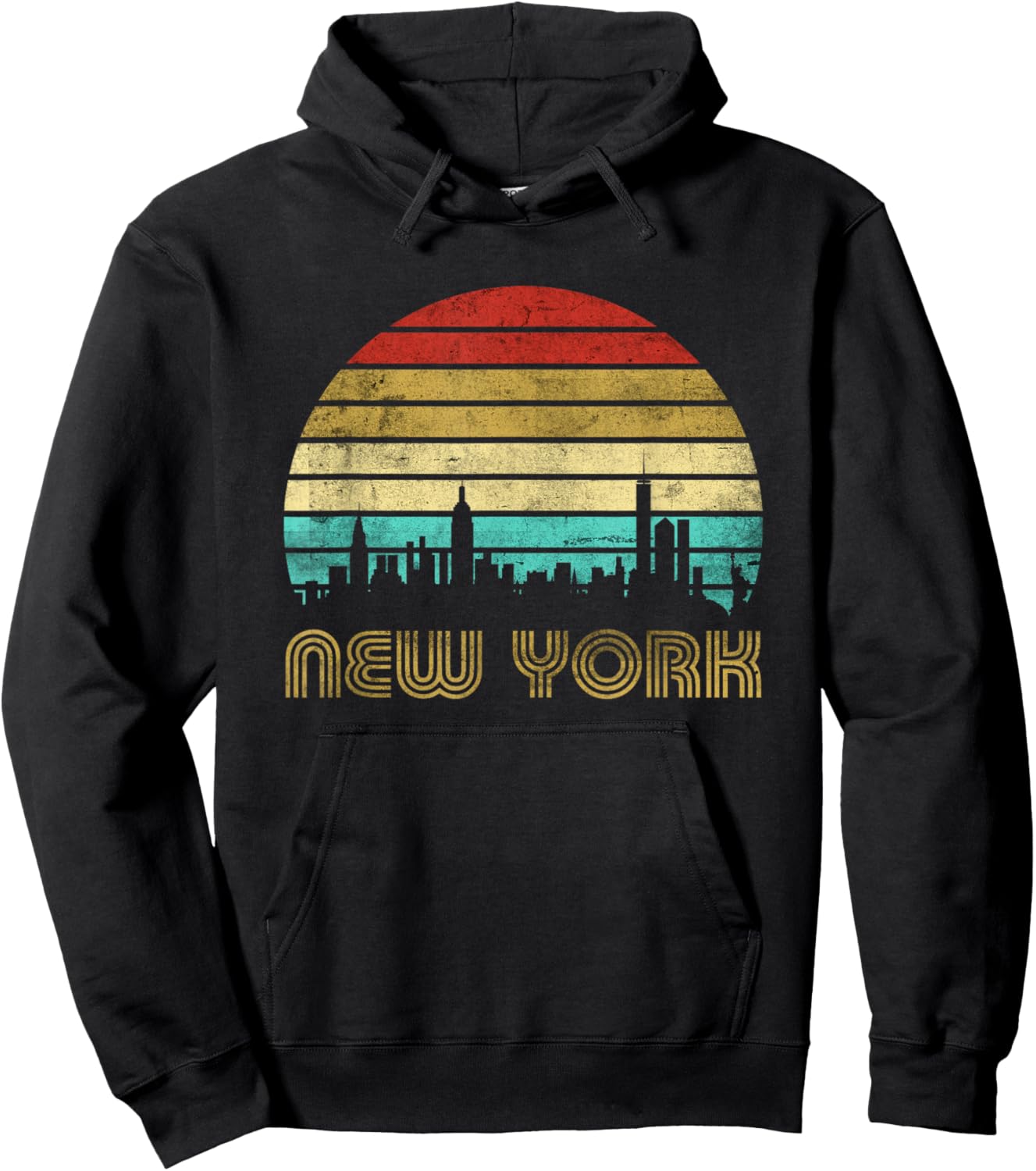 New York City State Retro Vintage NY Skyline NYC Lover Gift Hoodie - Hoodie | Black