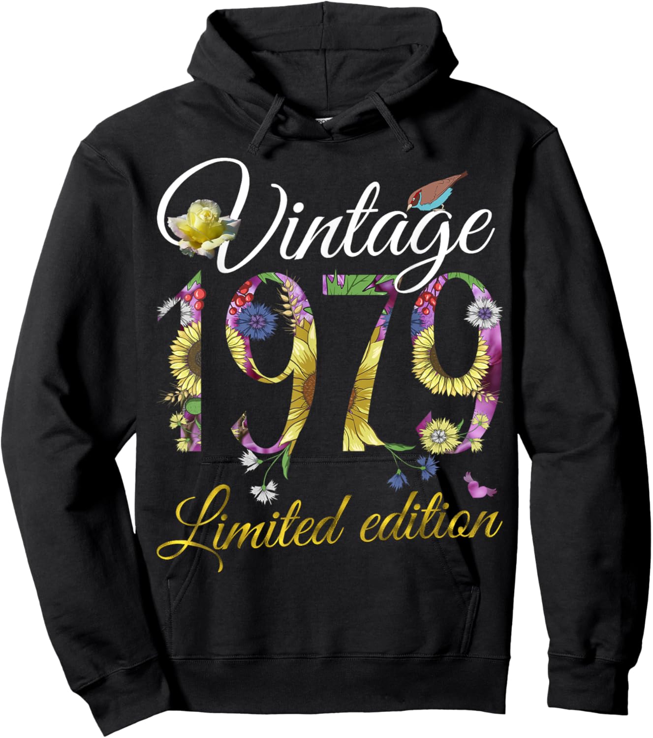 Vintage 1979 46 Year Old Sunflowers Floral 46th Birthday Hoodie - Hoodie | Black