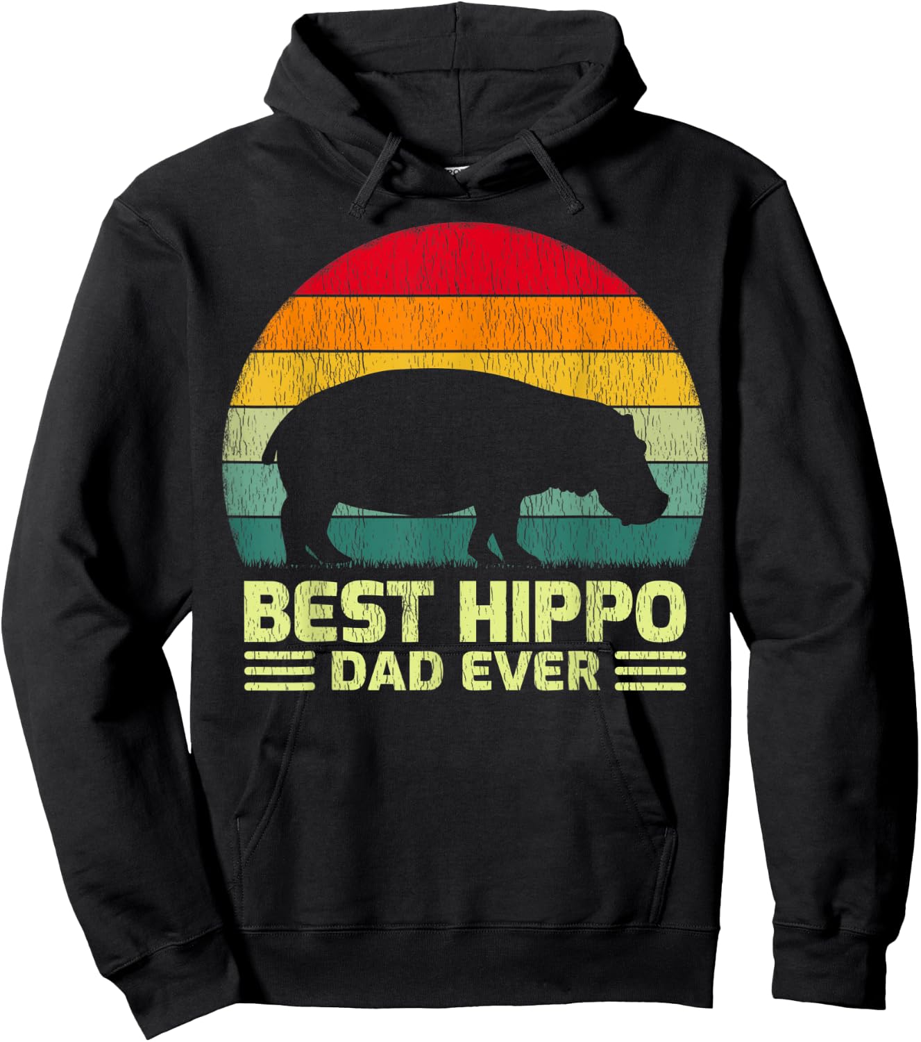 Funny Vintage Best Hippo Dad Ever Father's Day Hoodie - Hoodie | Black