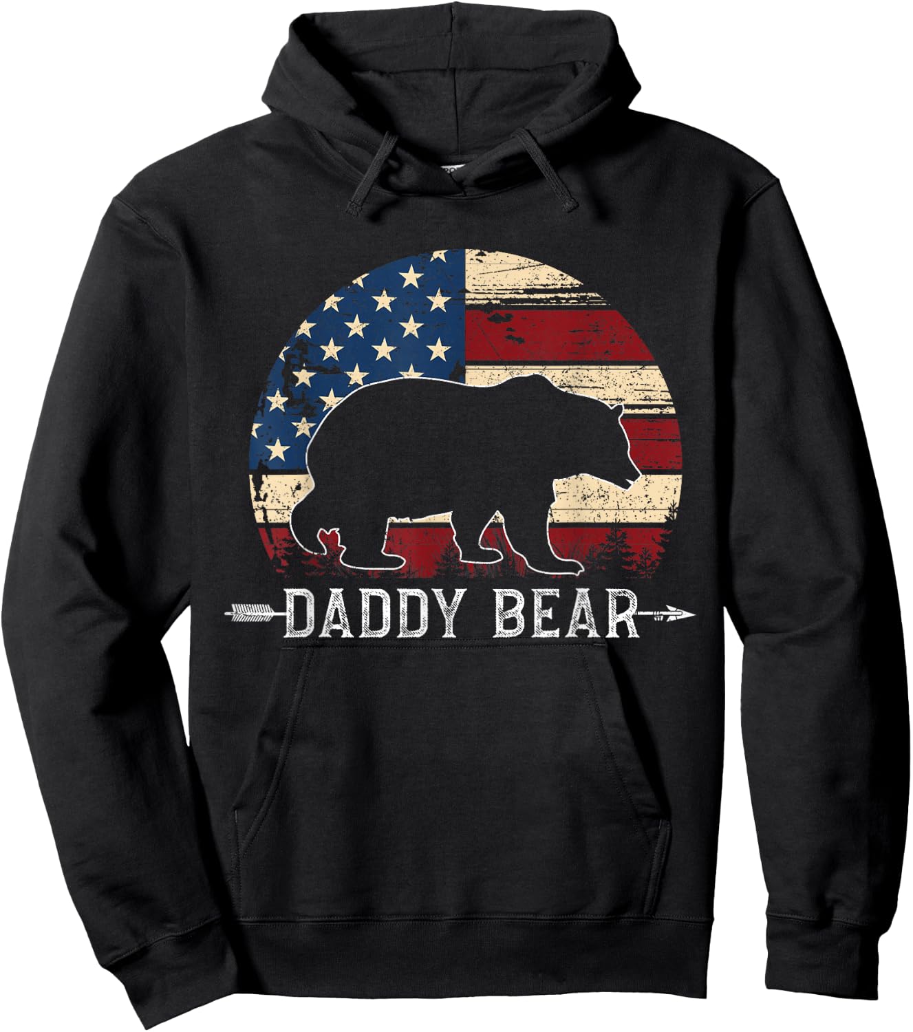 Daddy Bear American Flag 4th Of July Father's Day Hoodie - Hoodie | Black