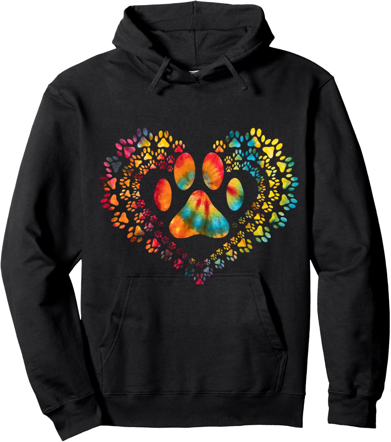 Tie Dye Love Dog Paw Print Heart Animal Lover Hoodie - Hoodie | Black