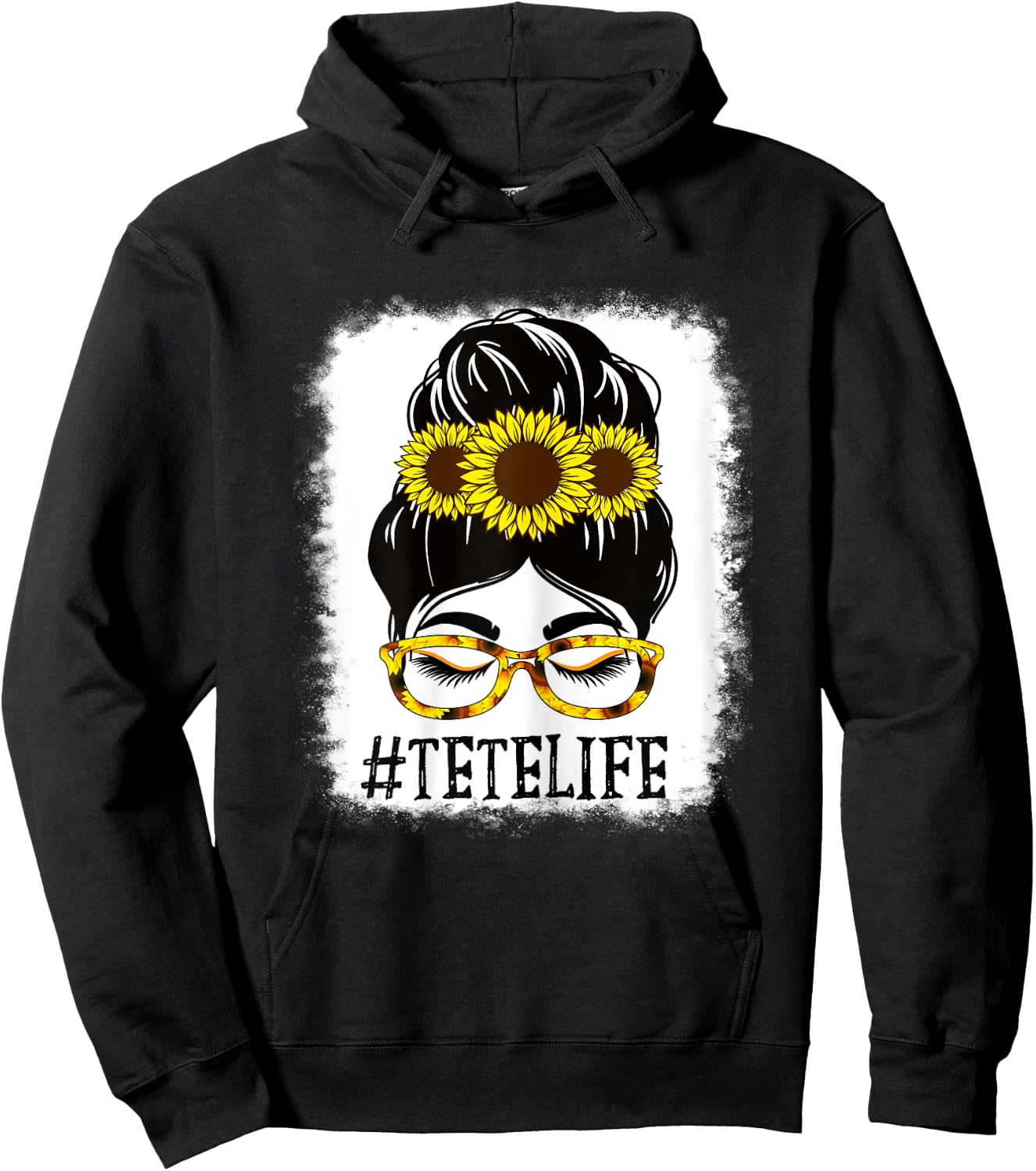 Messy Bun TeTe Life Grandma Sunflowers Cute Mothers Day Hoodie - Hoodie | Black