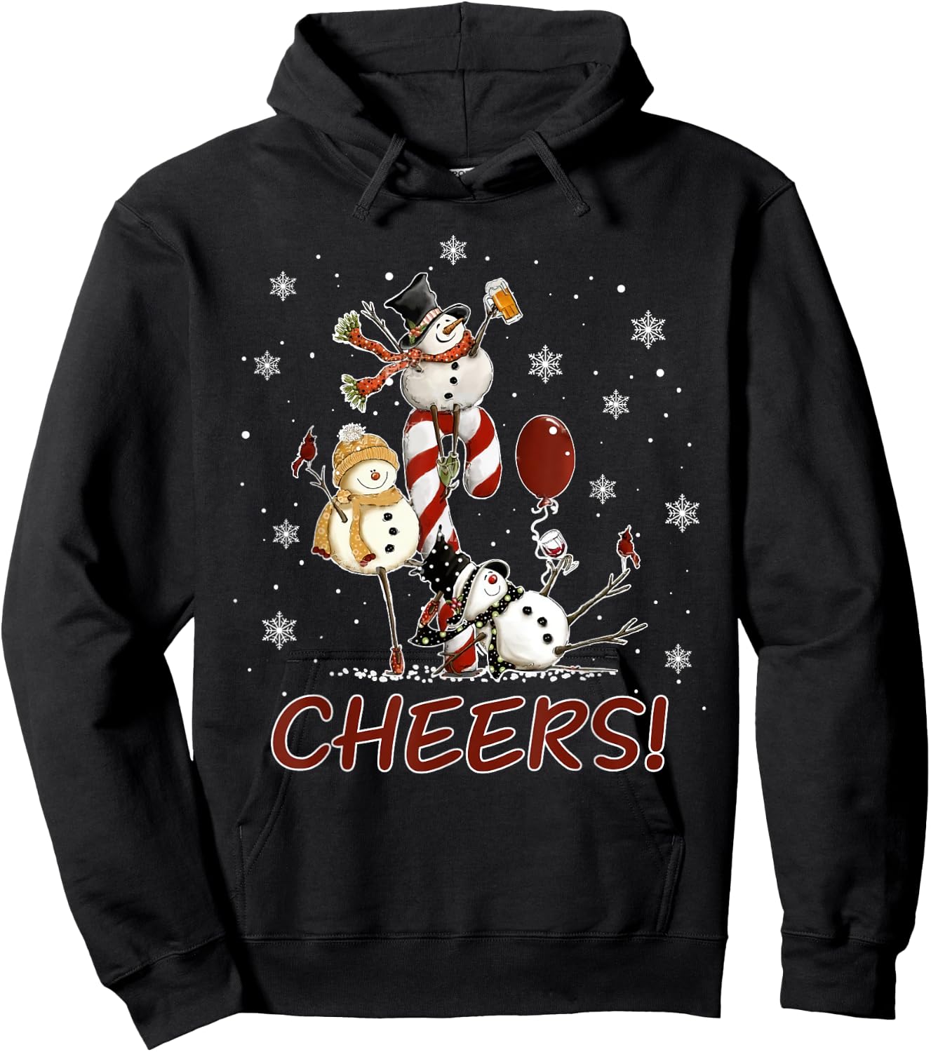 Cheers Snowman Shirt Beer Christmas Sweater Wine Lover Hoodie - Hoodie | Black