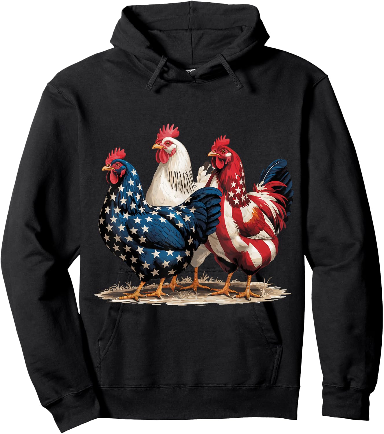4th of July Patriotic Rooster Red White Blue Chicken Kids Hoodie - Hoodie | Black