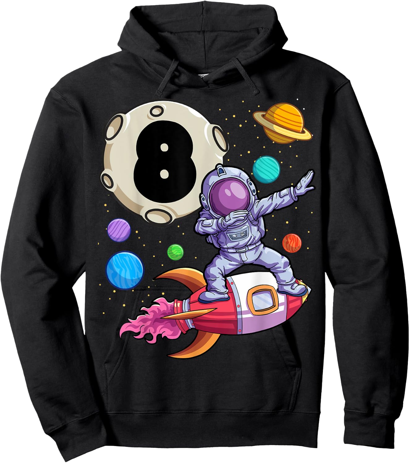 Dabbing Astronaut 8 Yrs Old Birthday Boy Space 8th Birthday Hoodie - Hoodie | Black