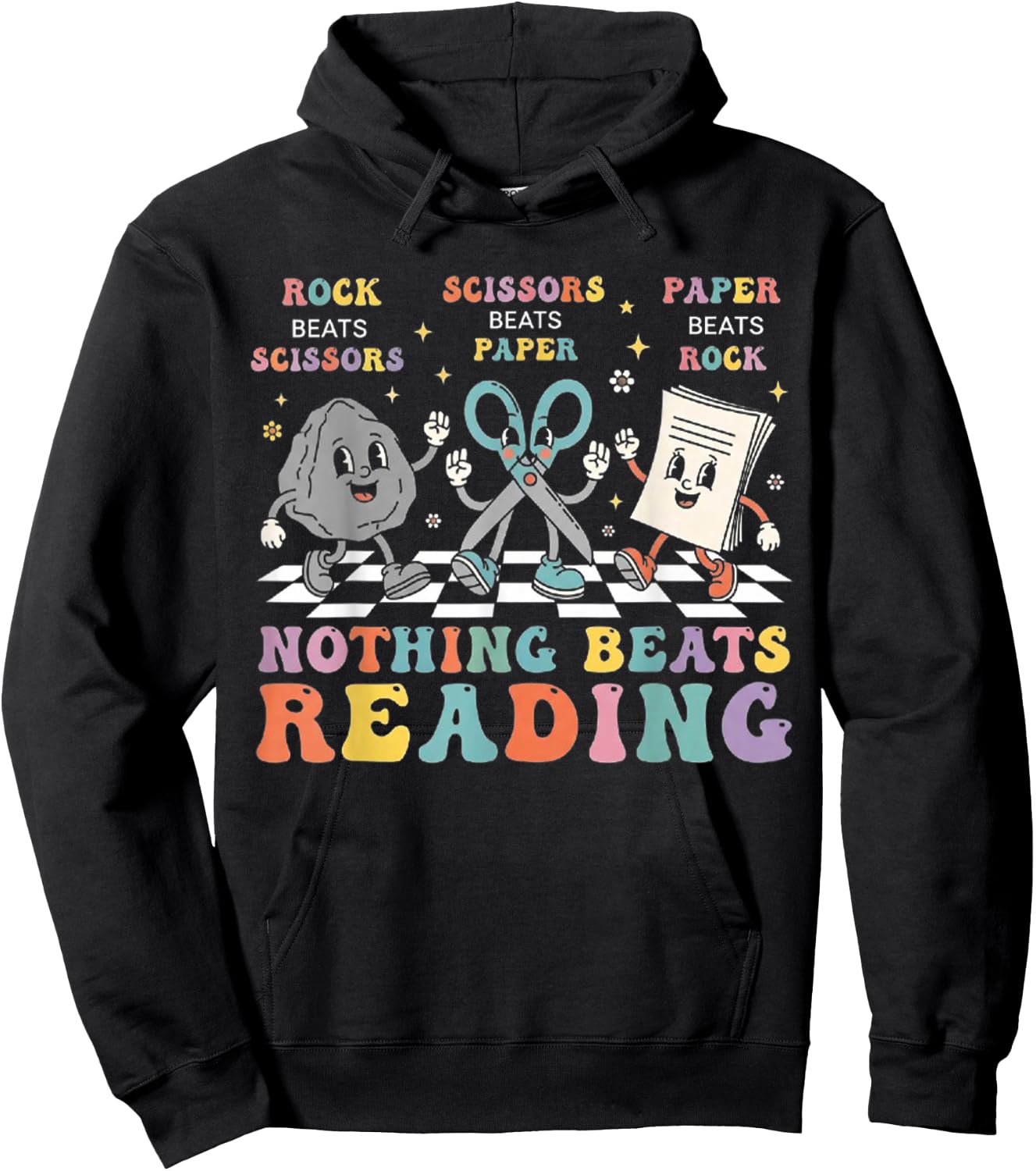 Nothing Beats Reading Rock Paper Scissors Funny Book Lover Hoodie - Hoodie | Black
