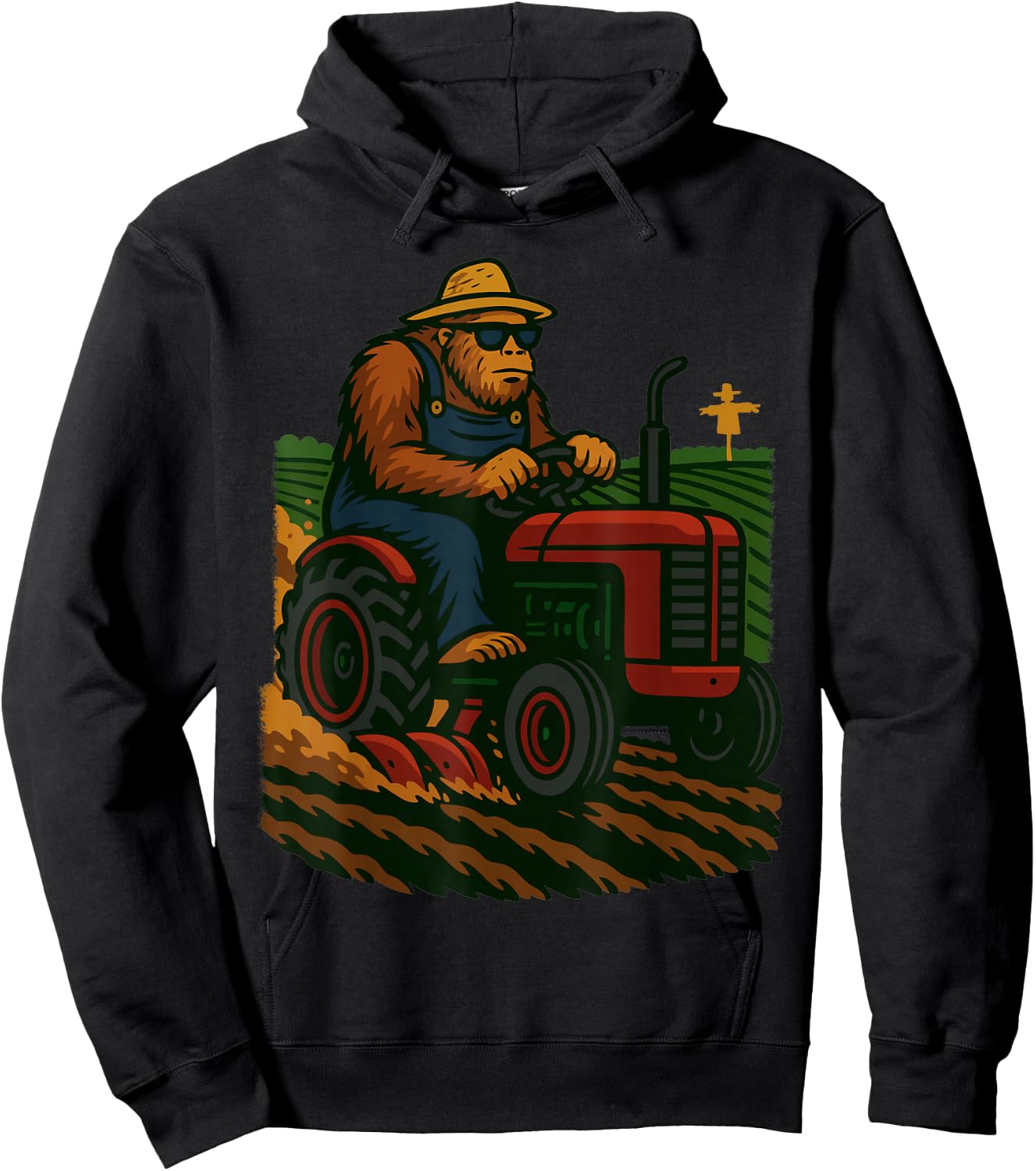 Funny Bigfoot Farmer Tractor Farming Farm Men Boys Hoodie - Hoodie | Black