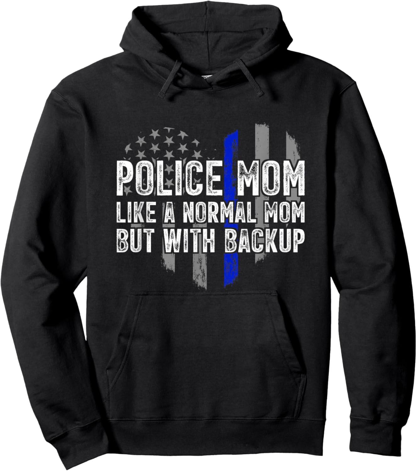 Police Mom Blue Line Flag Hoodie - Hoodie | Black