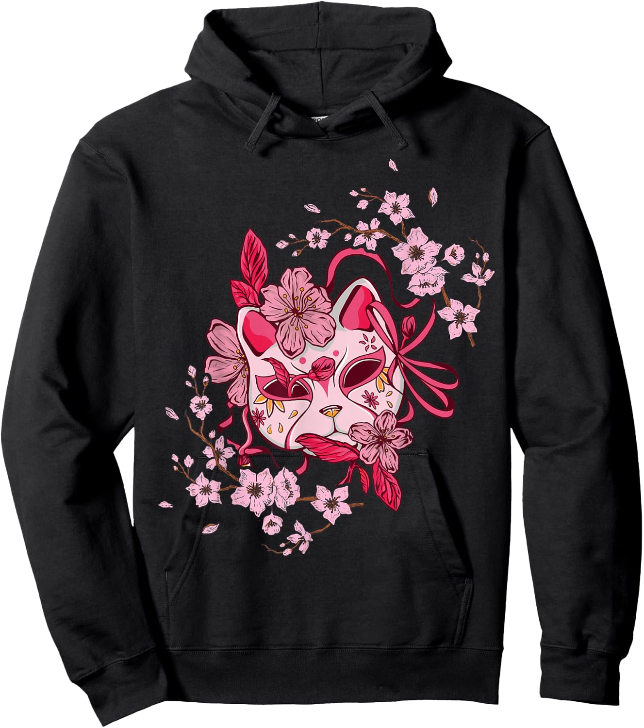 Sakura Tree Japanese Mask Cherry Pink Flower Blossom Hoodie - Hoodie | Black