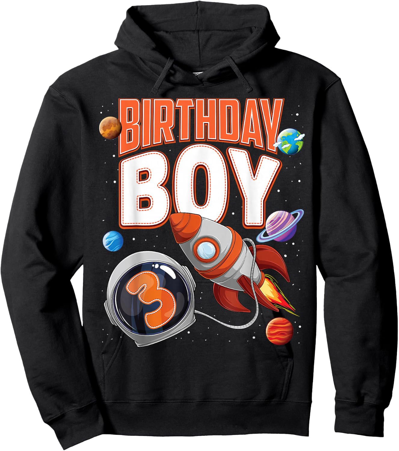 3 Year Old Spaceship Boy 3rd Birthday Space Shuttle Rocket Hoodie - Hoodie | Black