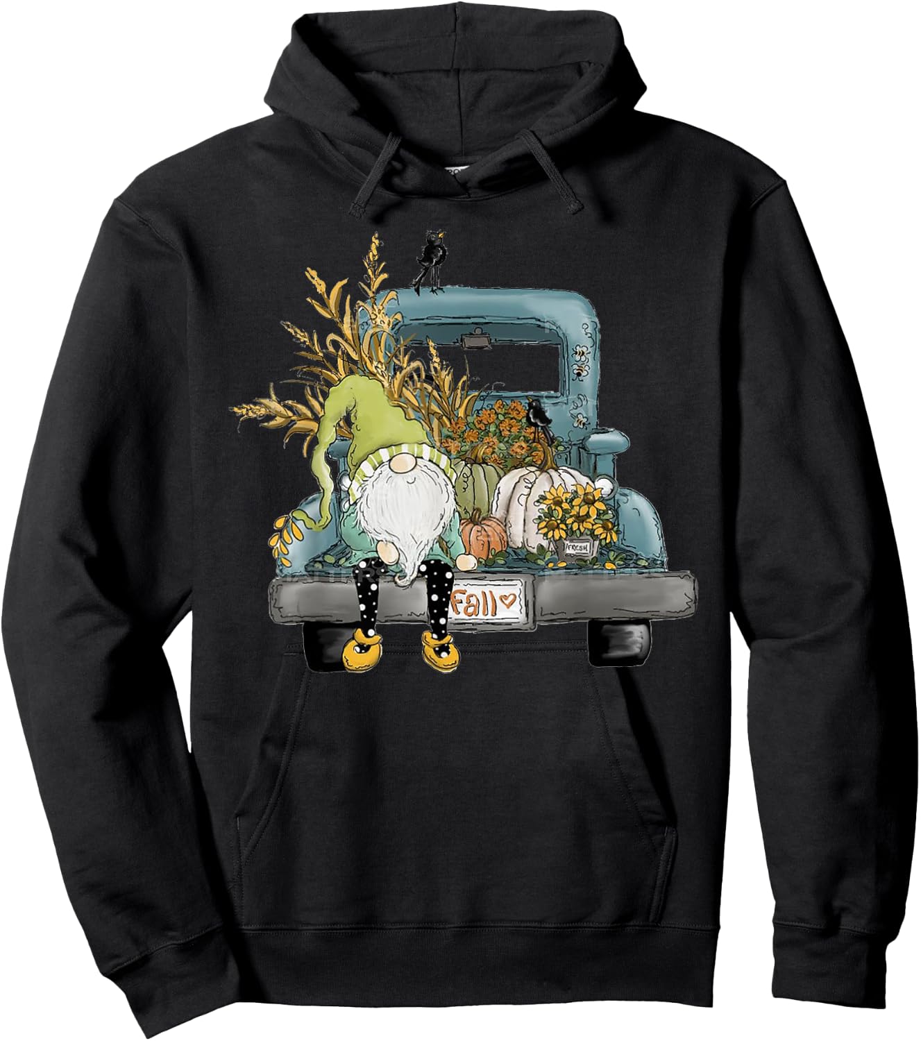 Fall Gnome Vintage Truck and Pumpkin Hoodie - Hoodie | Black