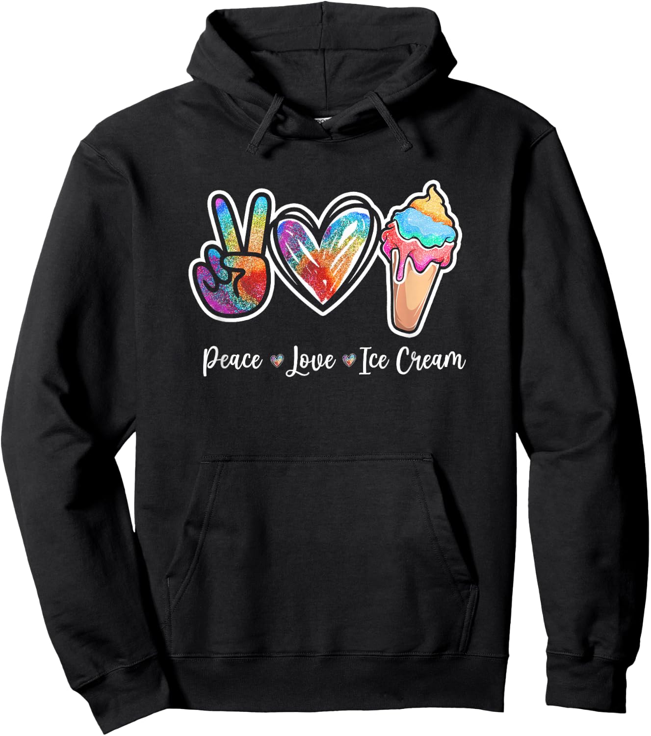 Peace Love Ice Cream Cute for Girls Teens Women Small Hoodie - Hoodie | Black