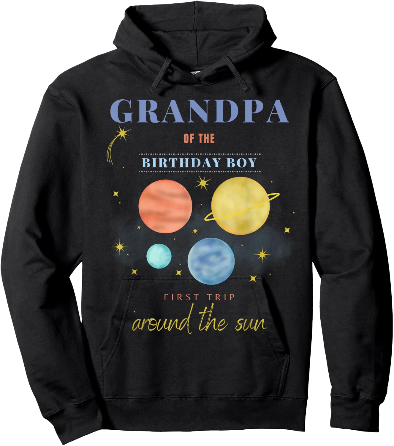 Grandpa 1st Birthday First Trip Around The Sun Space Bday Hoodie - Hoodie | Black