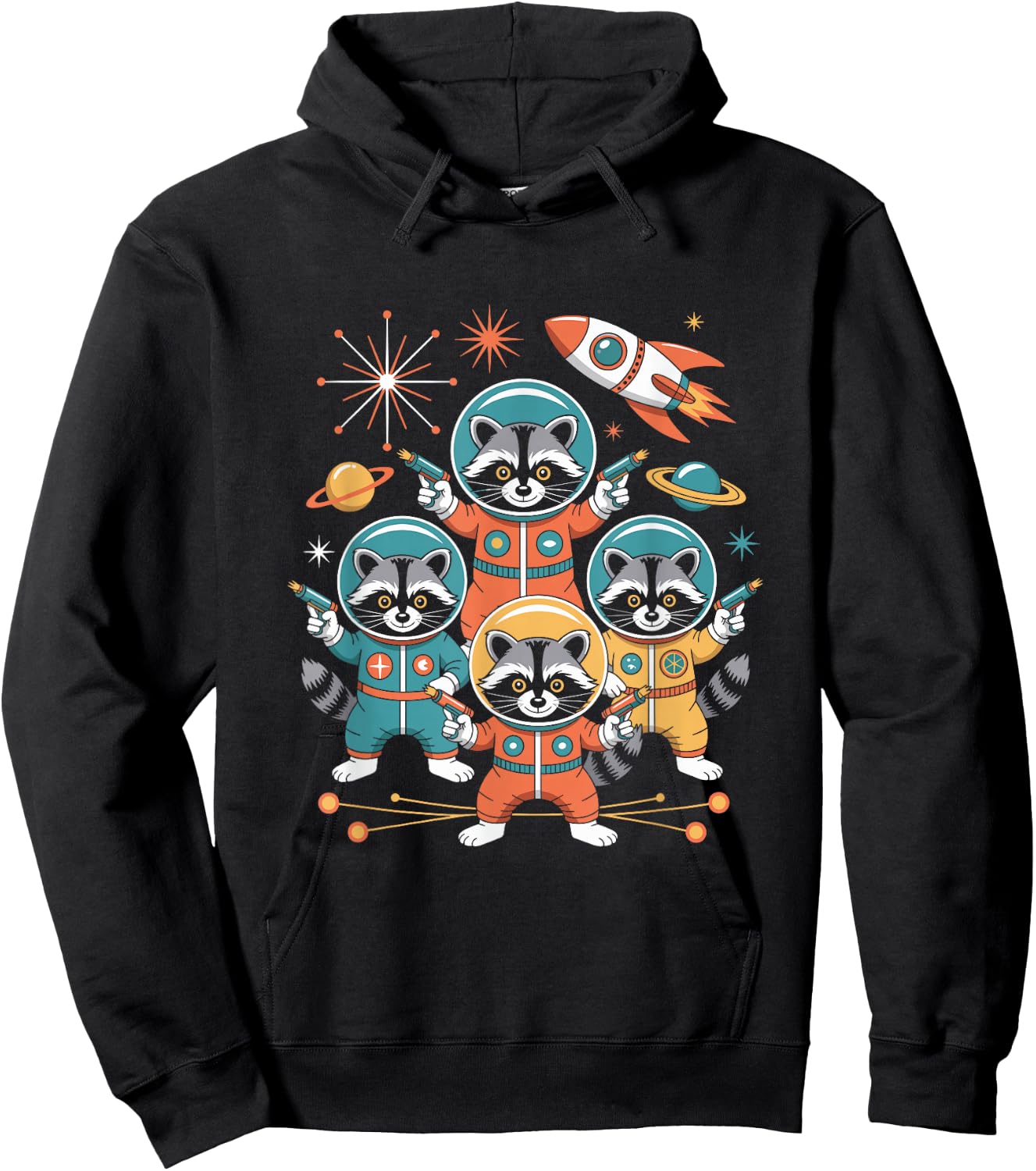 Space Raccoon Astronaut Squad Cosmic Rocket Galaxy Raccoon Hoodie - Hoodie | Black
