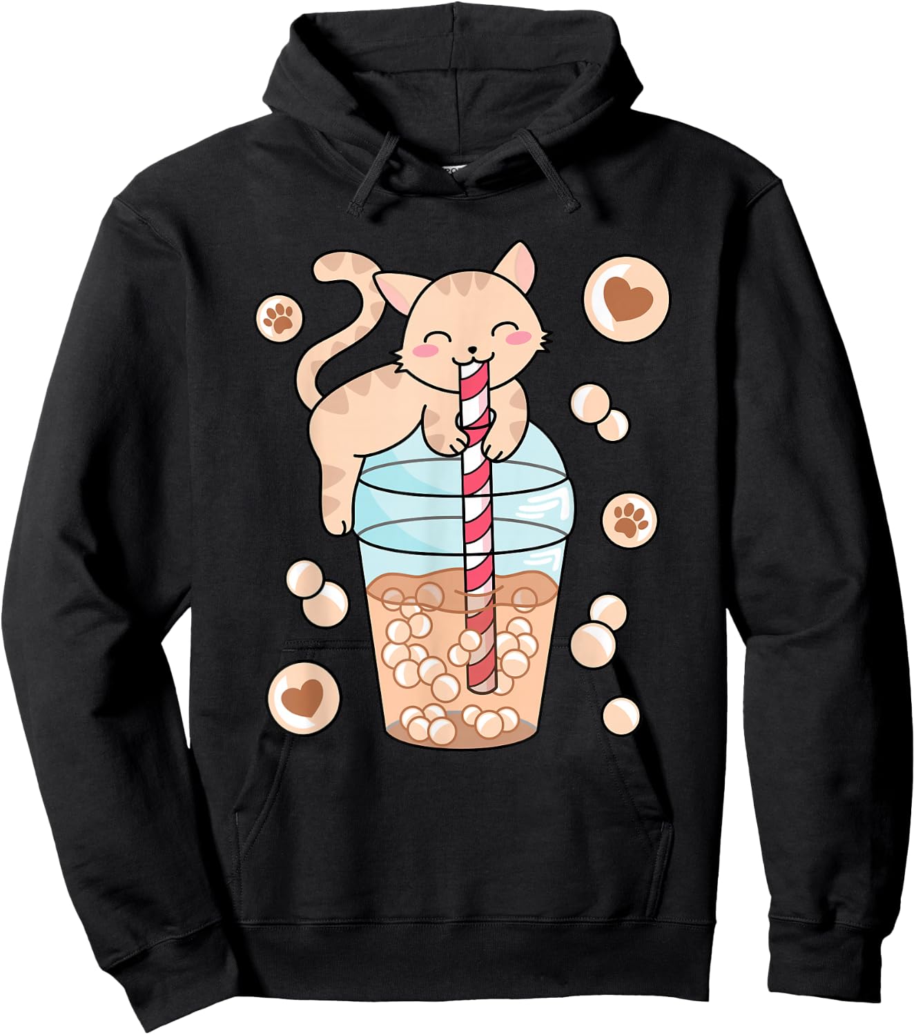 Japanese Anime Cat Kawaii Bubble Tea Women Girls Kids Hoodie - Hoodie | Black