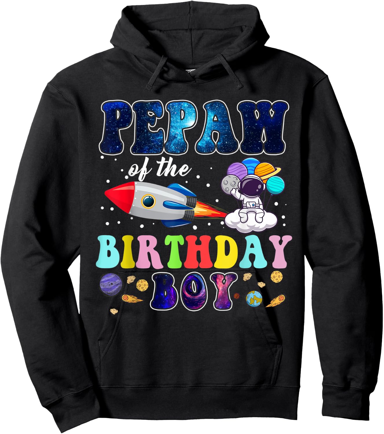 PePaw Of The Birthday Astronaut Boy Space Theme Hoodie - Hoodie | Black