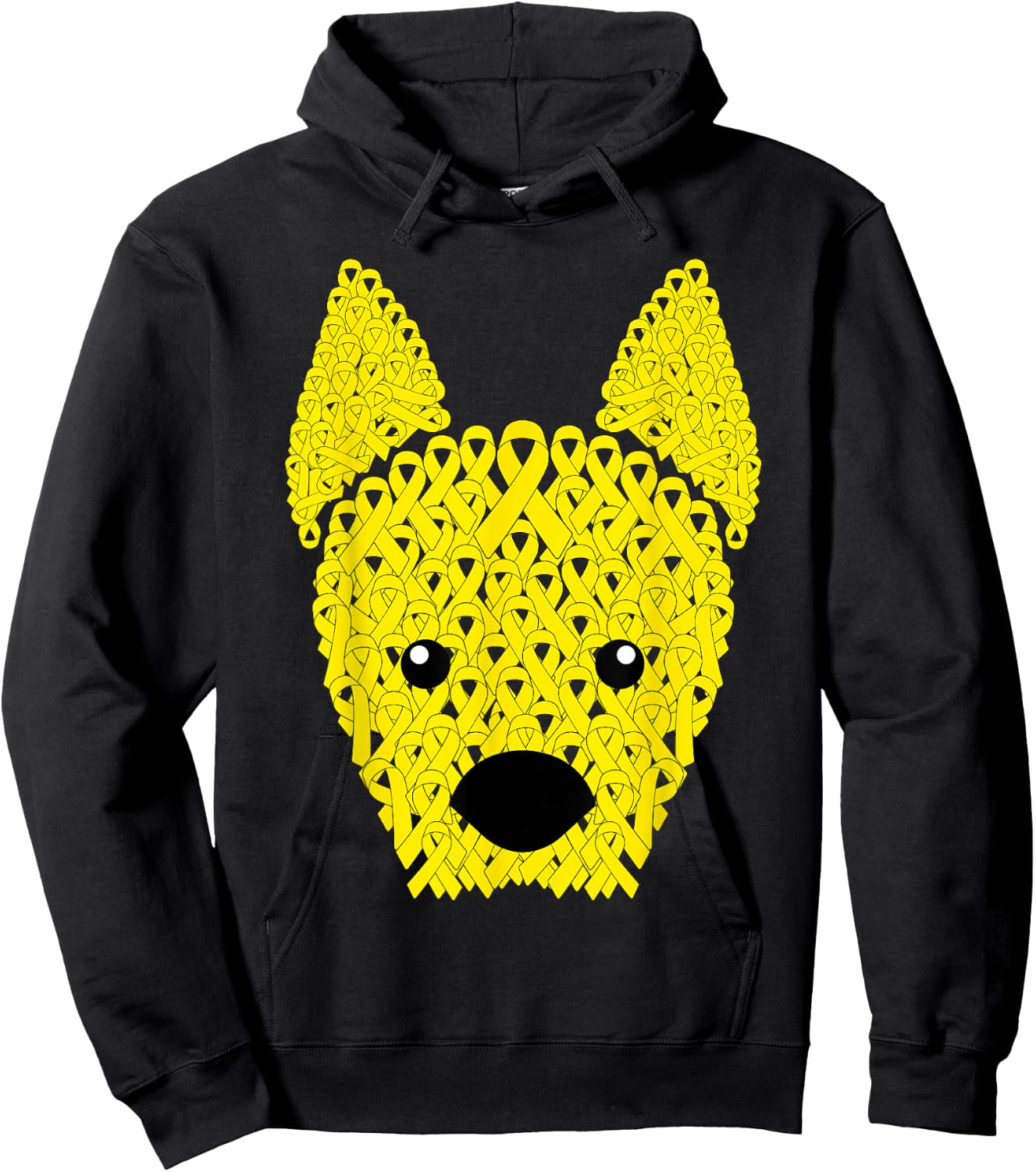 Yellow Ribbon Dog Face Sarcoma Bone Cancer Awareness Warrior Hoodie - Hoodie | Black