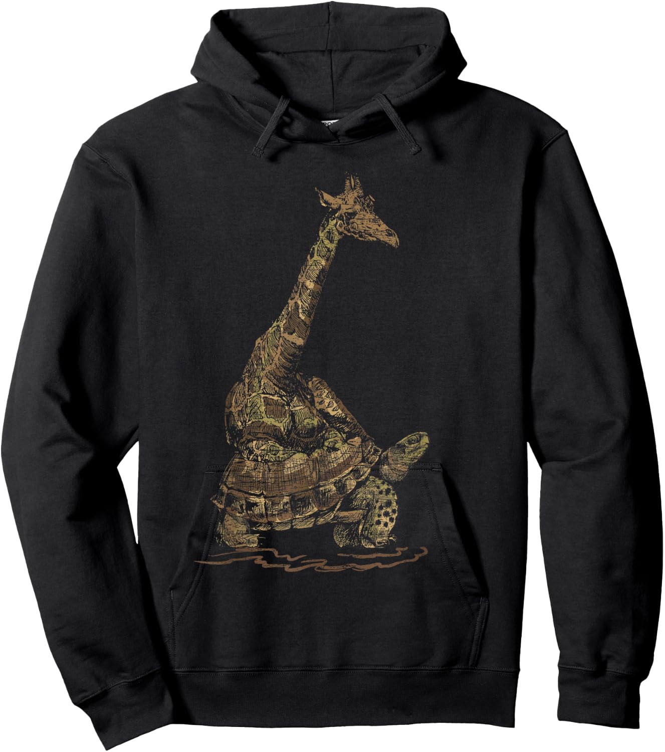 Turtle Riding Zoo Keeper Gift Vintage Giraffe Hoodie - Hoodie | Black