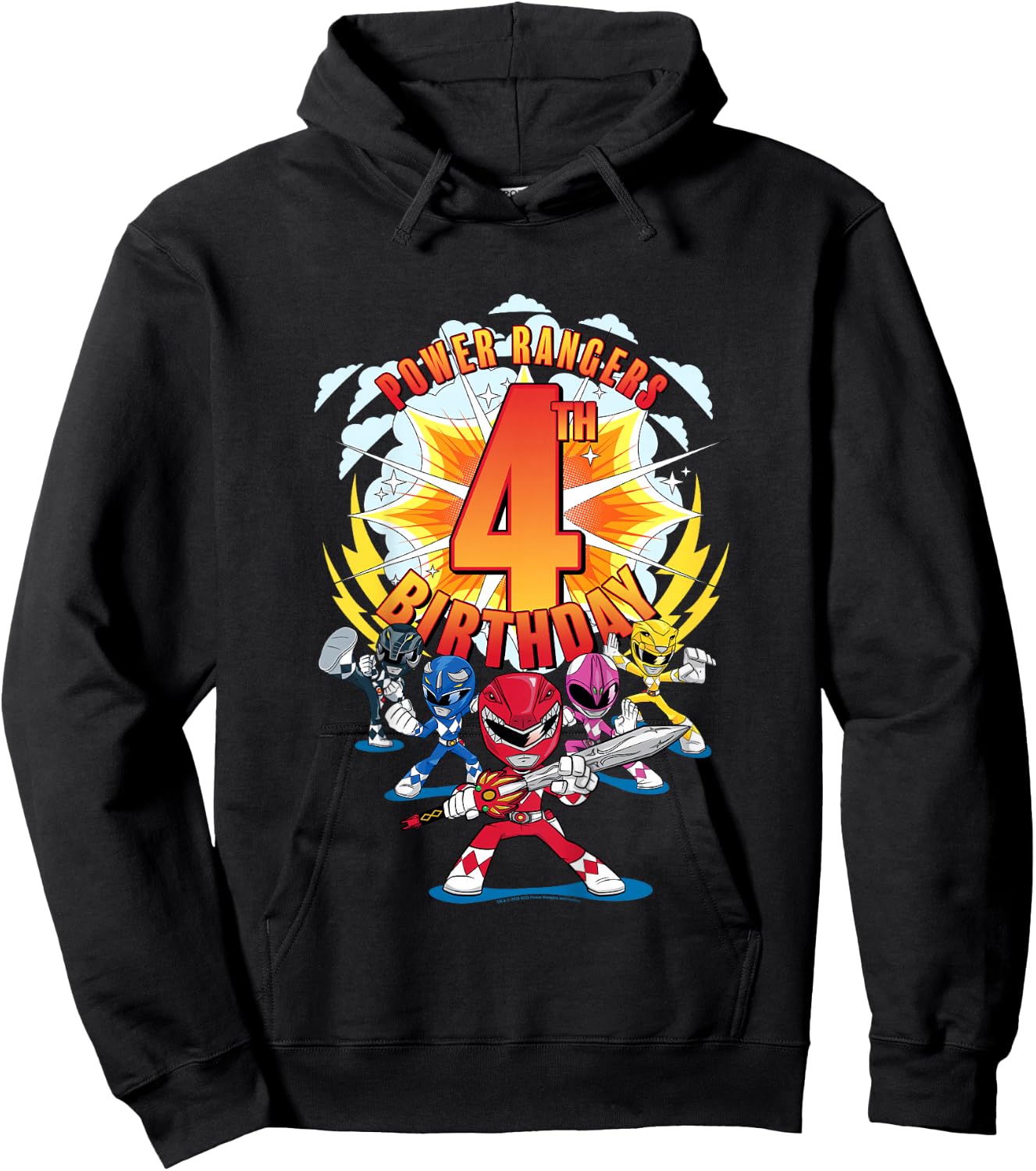 Kids Power Rangers 4th Birthday Power Pose Group Hoodie - Hoodie | Black