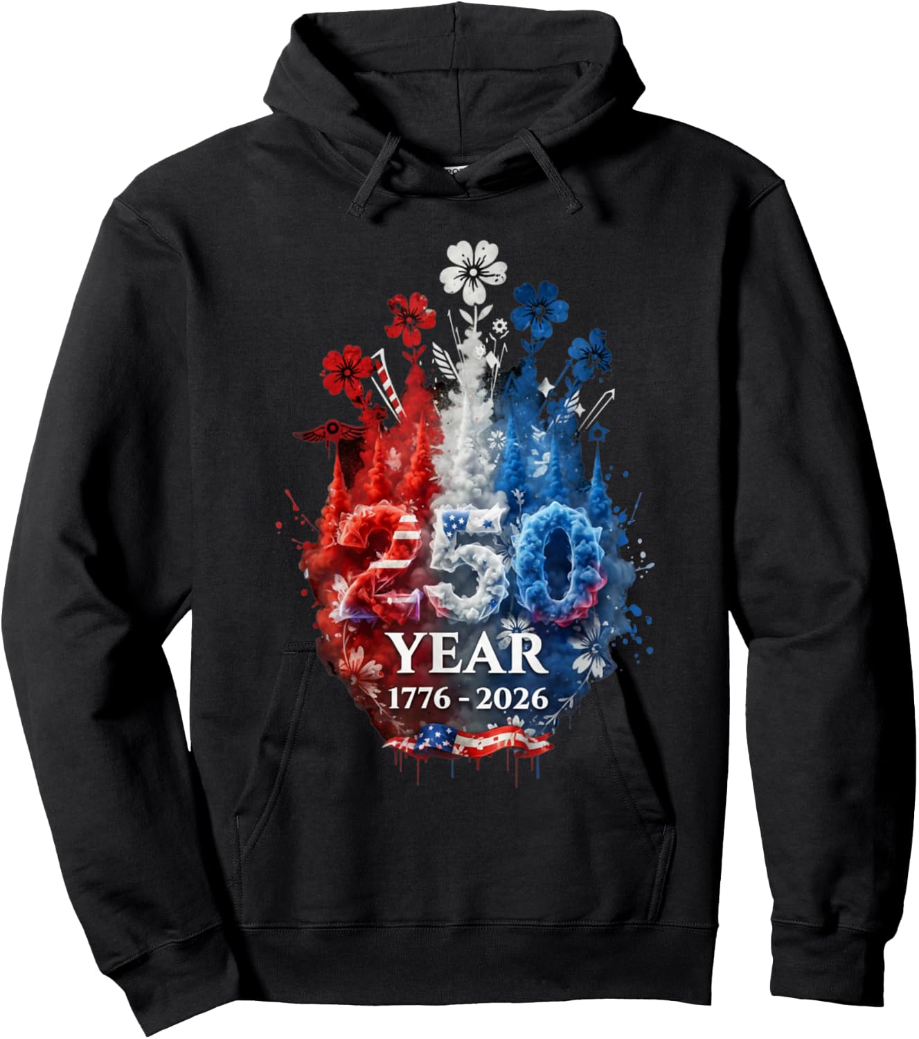 Patriotic 250th Anniversary 4th of July America USA Flag Hoodie - Hoodie | Black