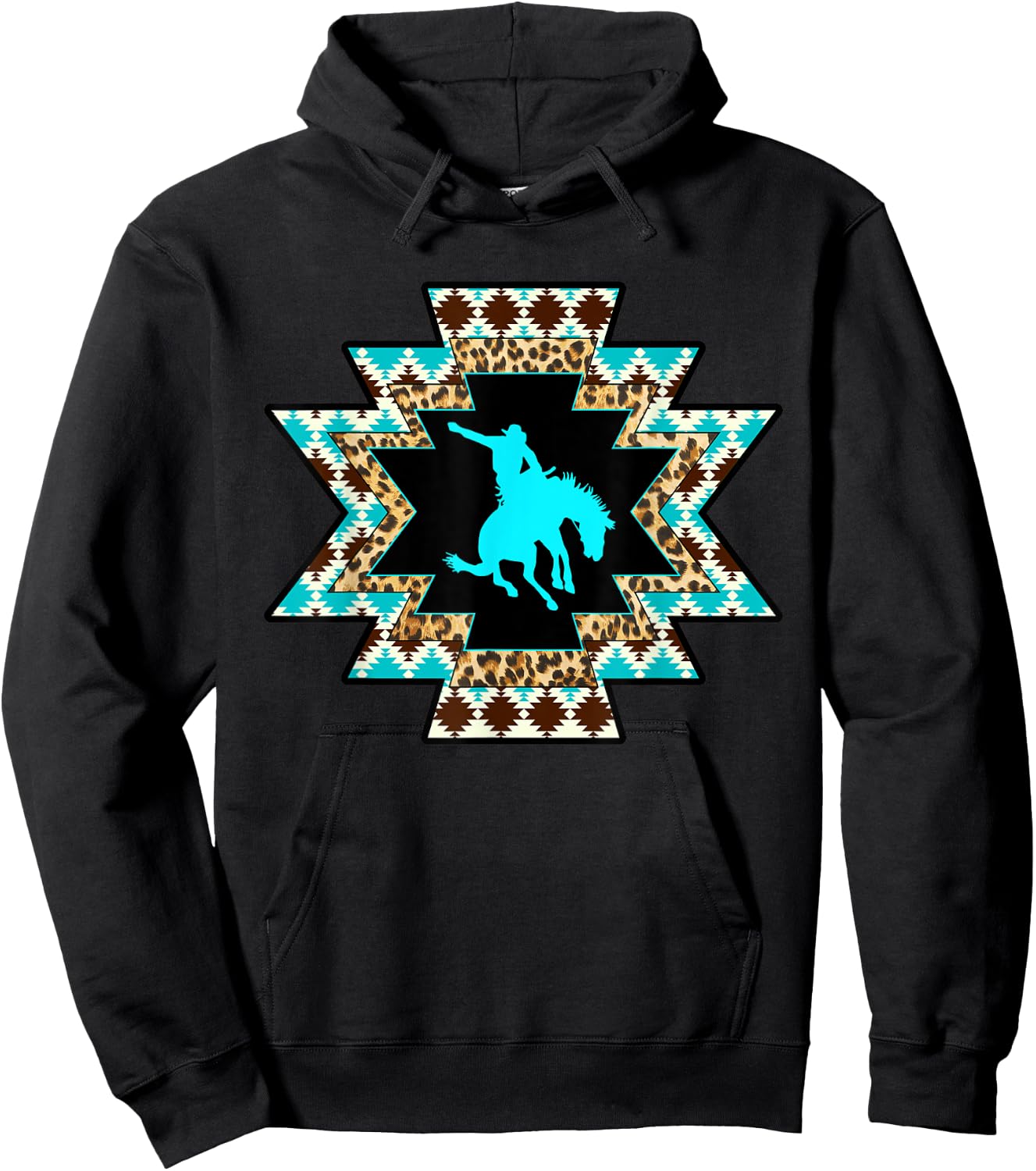 Cowgirl Rodeo Girl Horse Girl Serape Aztec print Turquoise Hoodie - Hoodie | Black