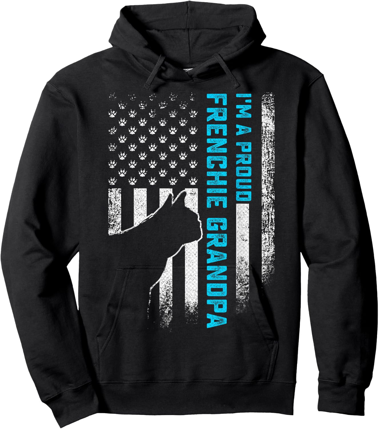 Vintage USA Flag I'm A Proud French Bulldog Grandpa Frenchie Hoodie - Hoodie | Black