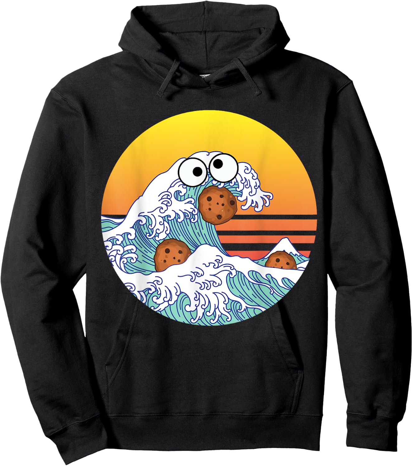 Retro Great Wave Monster Eating Cookies Funny Cookie Wave Hoodie - Hoodie | Black