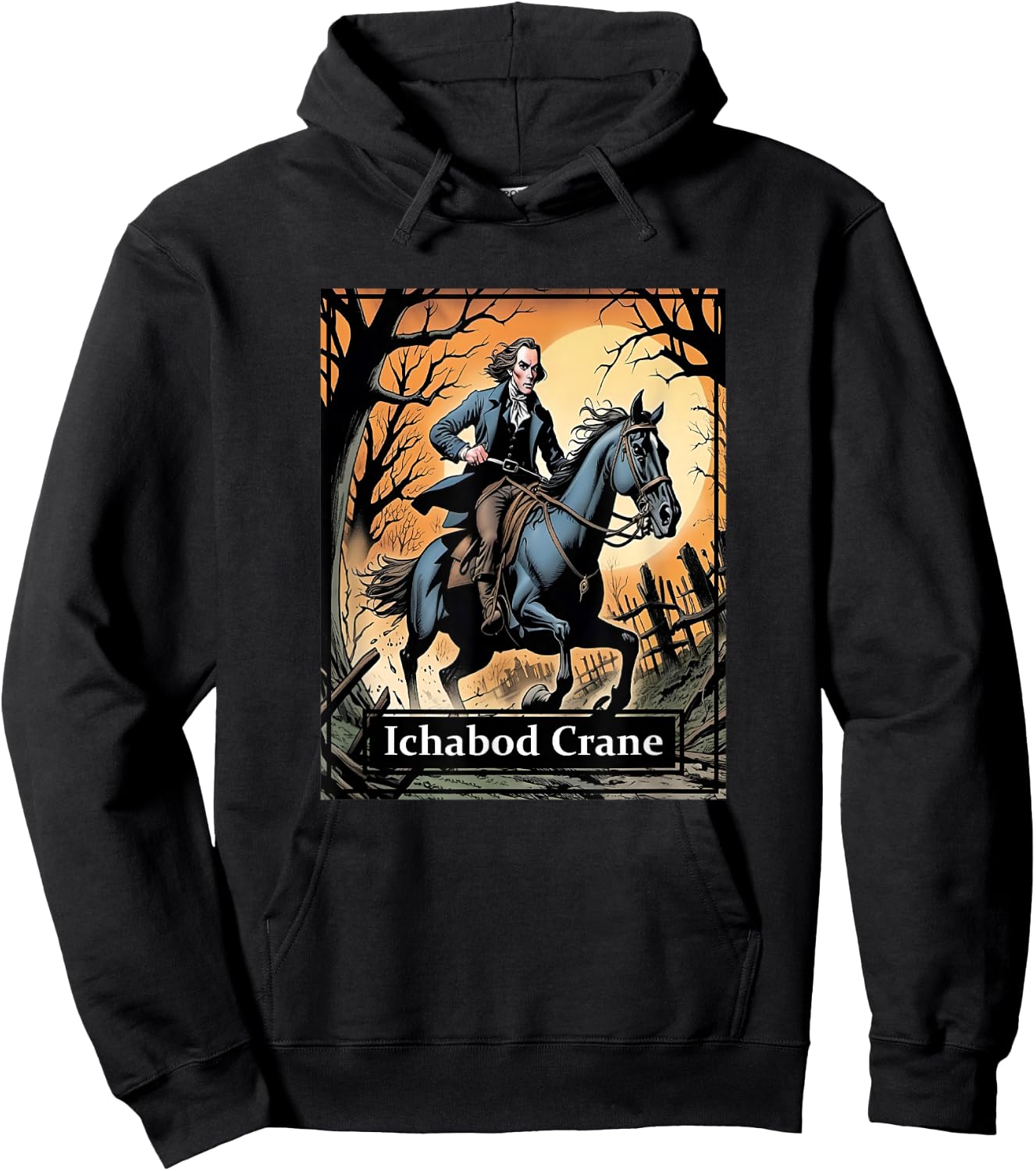 Ichabod Crane Riding on His Horse Gunpowder & Being Chased Hoodie - Hoodie | Black