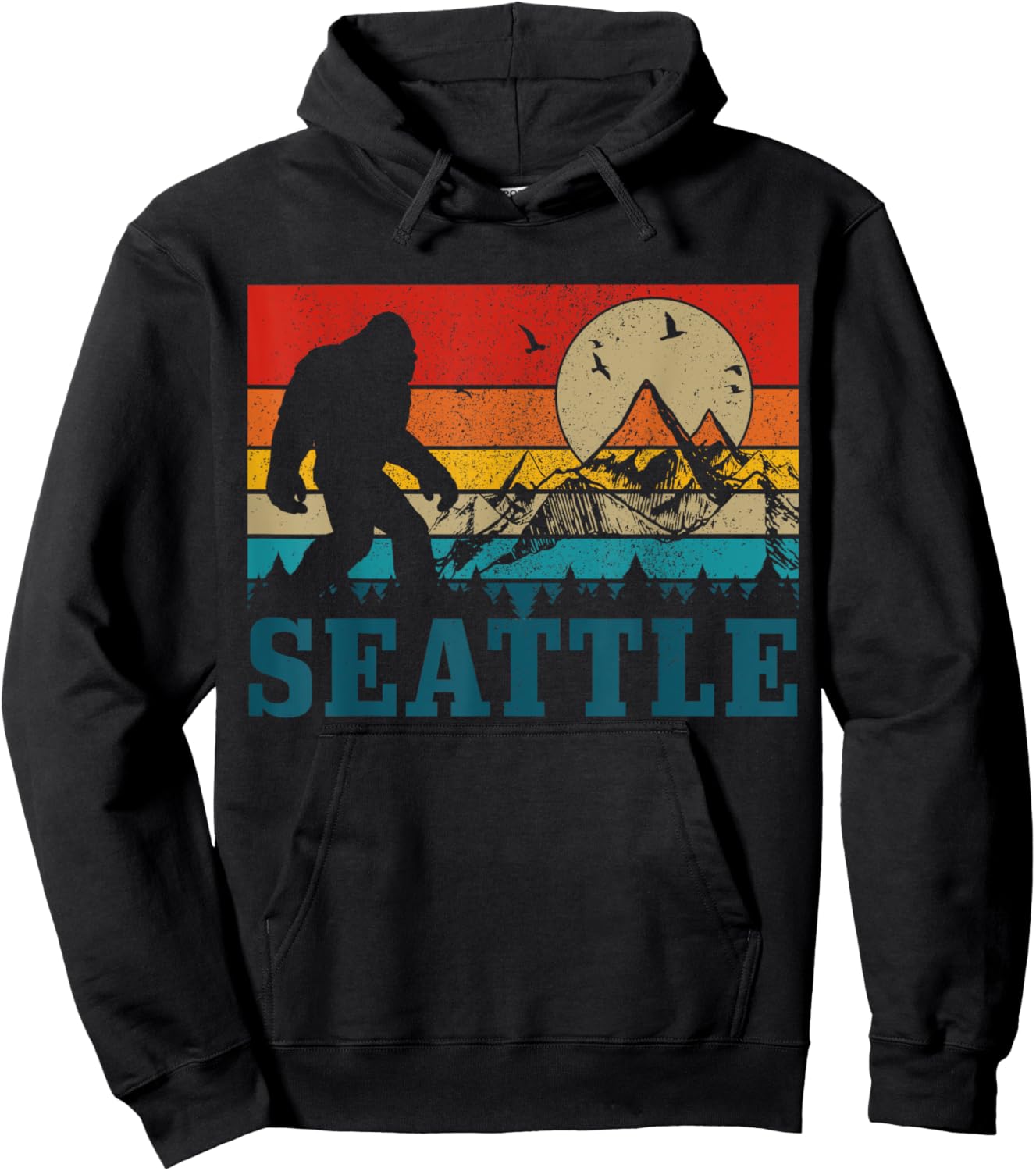 Seattle Washington Bigfoot Vintage Mountains Funny Gift Hoodie - Hoodie | Black