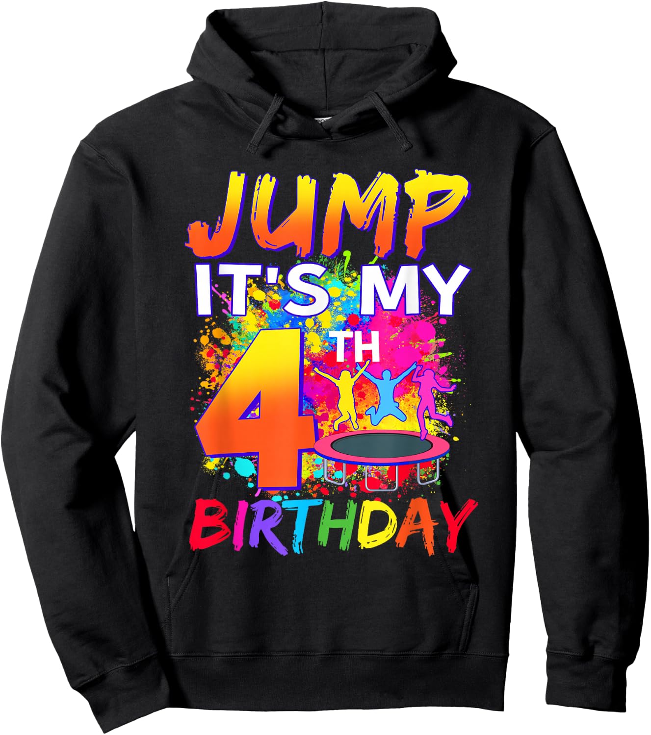 4 Year Old Boy Girl Jump It's My 4th Birthday Trampoline Hoodie - Hoodie | Black