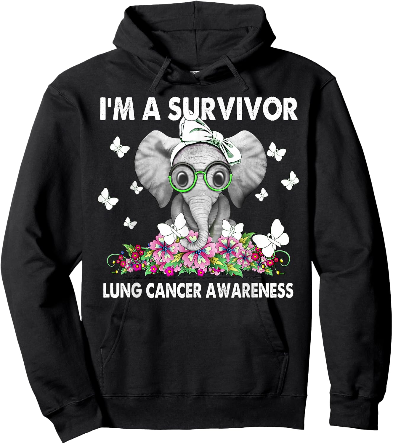 Elephant I’m a Survivor Lung Cancer Awareness Hoodie - Hoodie | Black