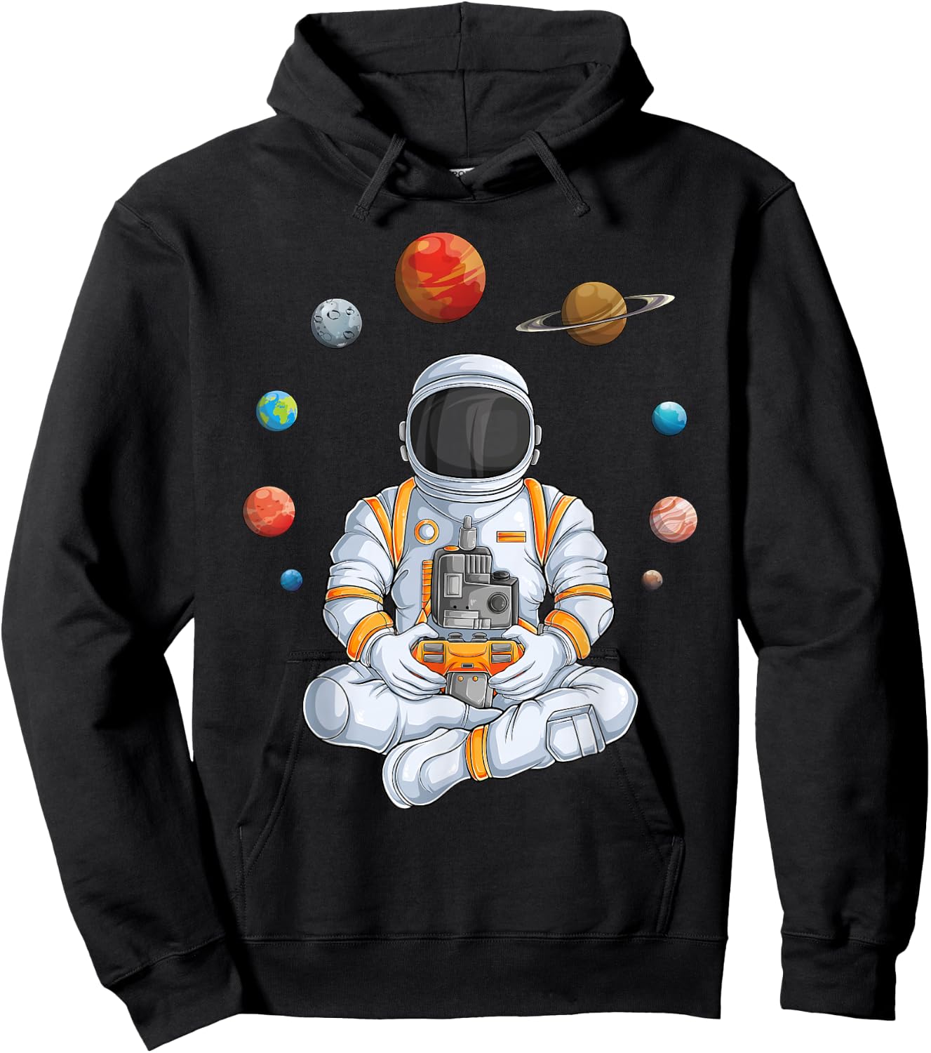 Astronaut Gamer Outer Space Men Gaming Solar System Planets Hoodie - Hoodie | Black