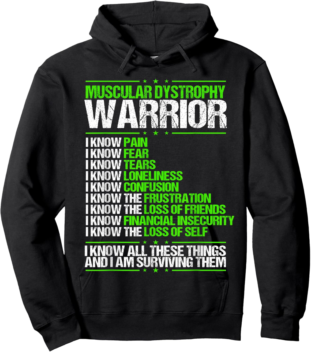 Muscular Dystrophy Awareness Pain Survivor Green Ribbon Hoodie - Hoodie | Black