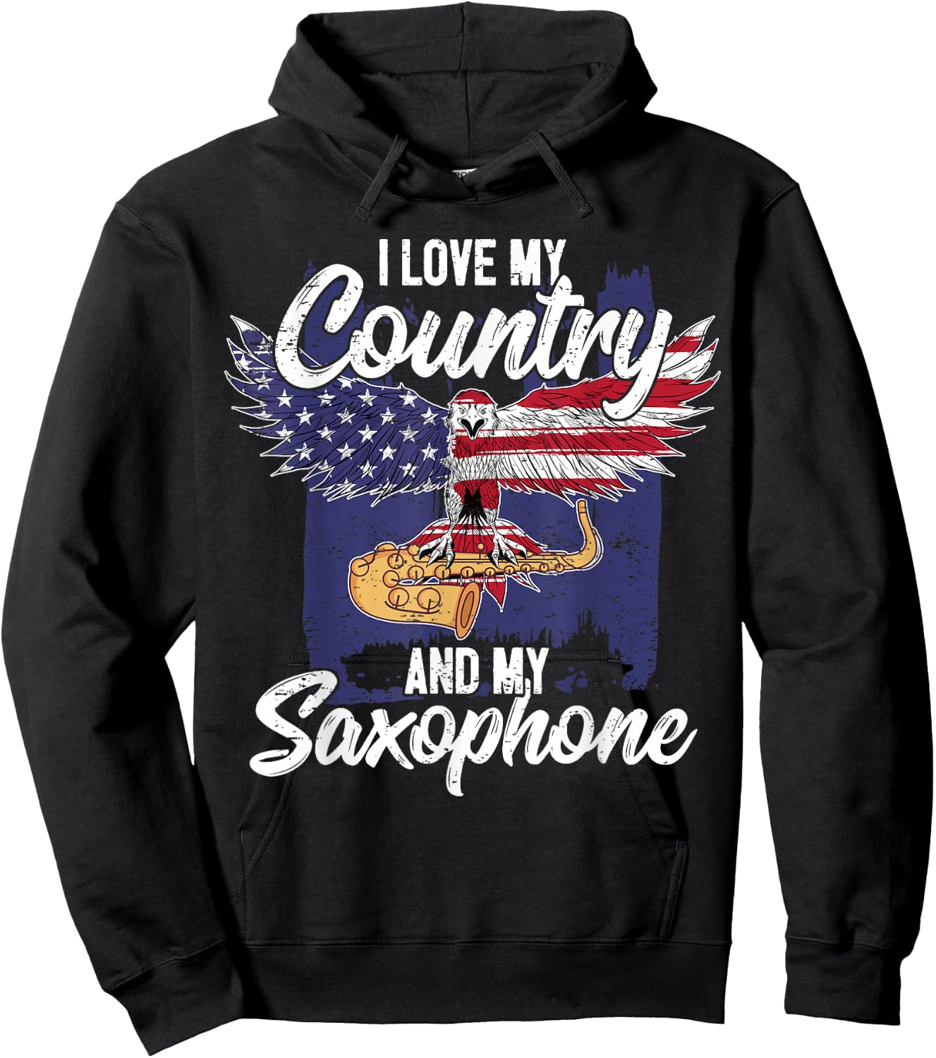 Saxophonist USA Saxophone Player America Eagle Saxophone Hoodie - Hoodie | Black