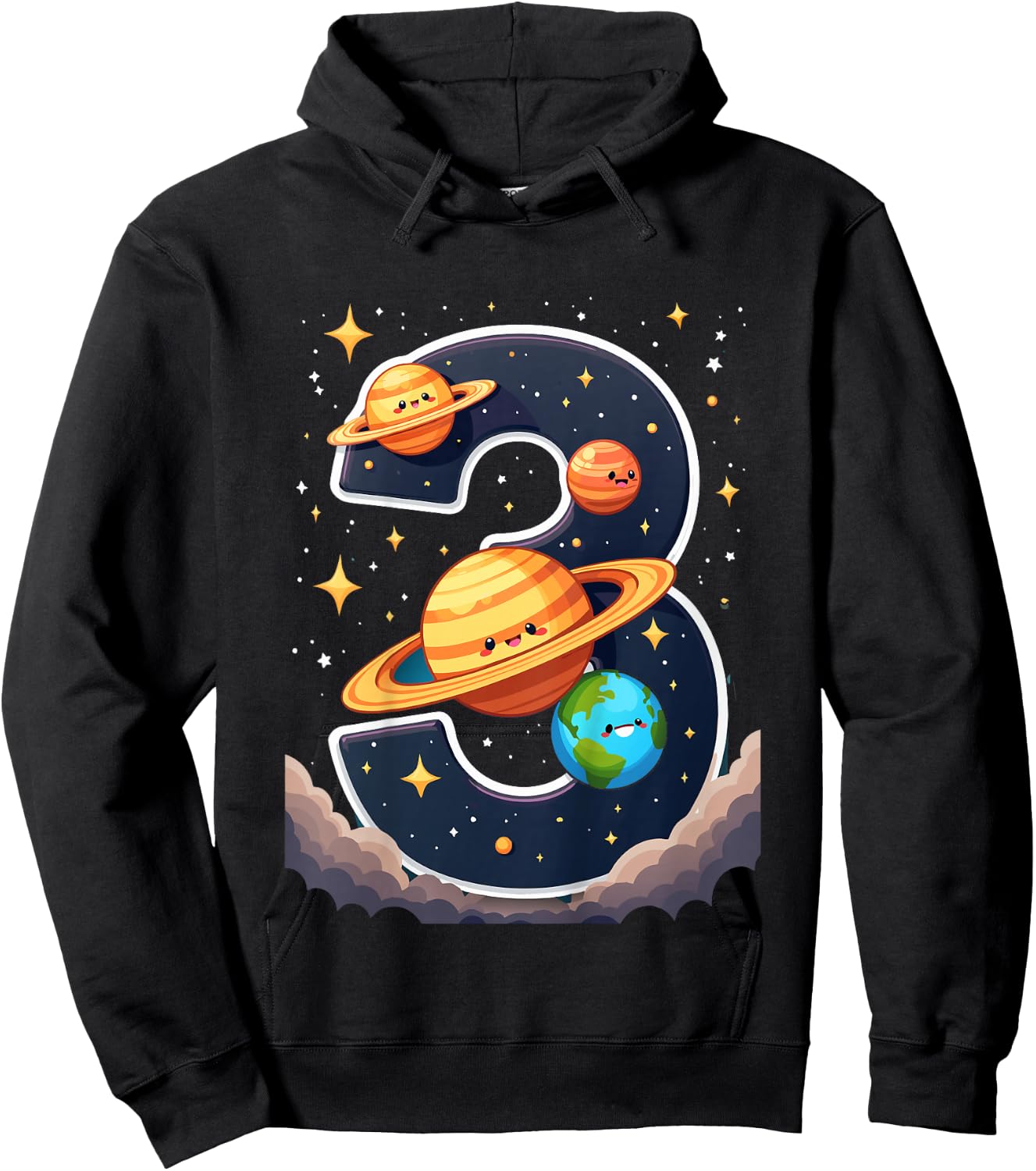 Space Planets Galaxies 3rd Birthday, 3 Years Old Child Bday Hoodie - Hoodie | Black