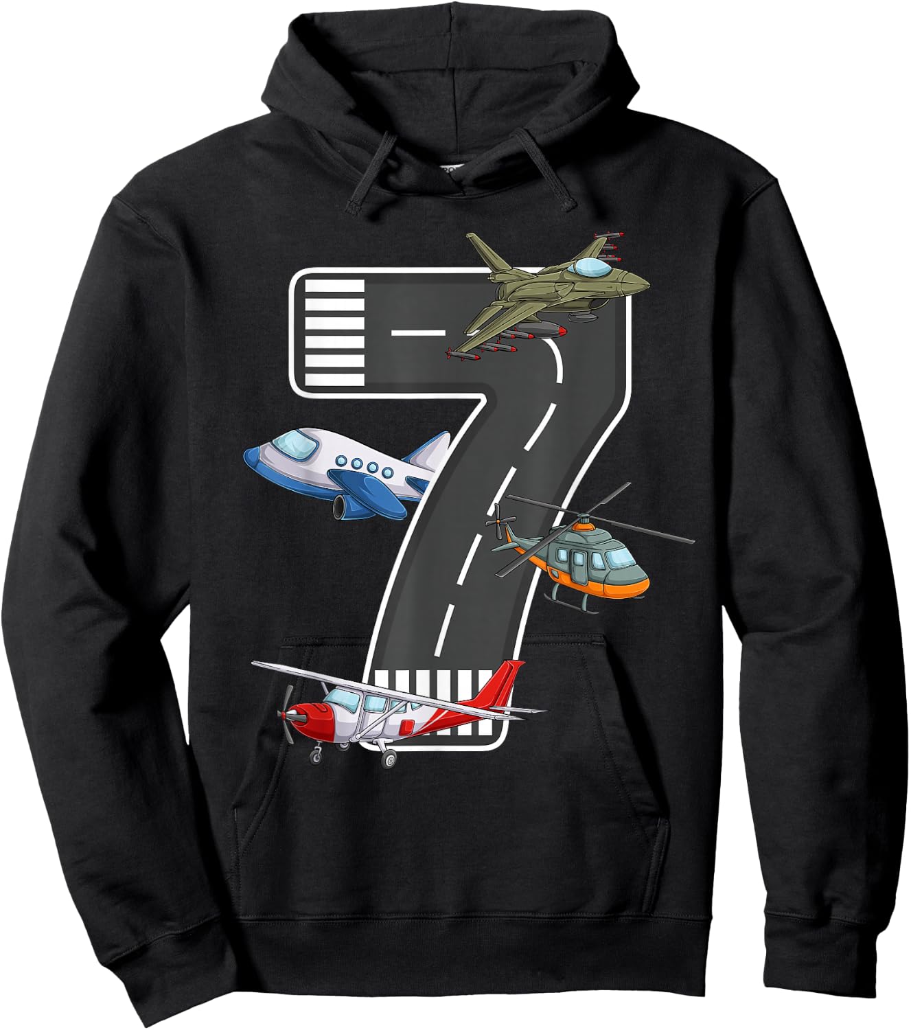 Little Pilot 7th Birthday Party 7 Seven Year Old Airplane Hoodie - Hoodie | Black