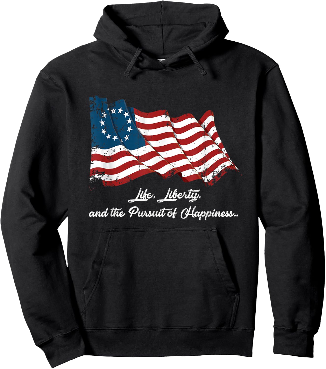Betsy Ross Life Liberty and the Pursuit of Happiness Flag Hoodie - Hoodie | Black