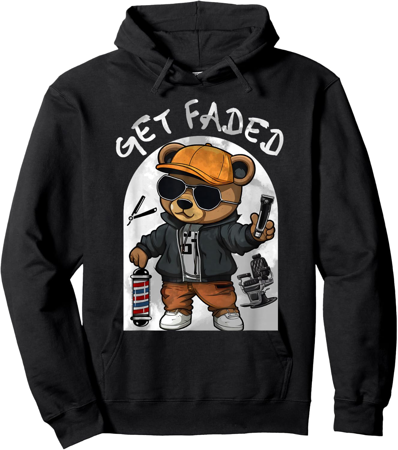 Get Faded Hip Hop Teddy Bear Barber Streetwear Fade Haircut Hoodie - Hoodie | Black