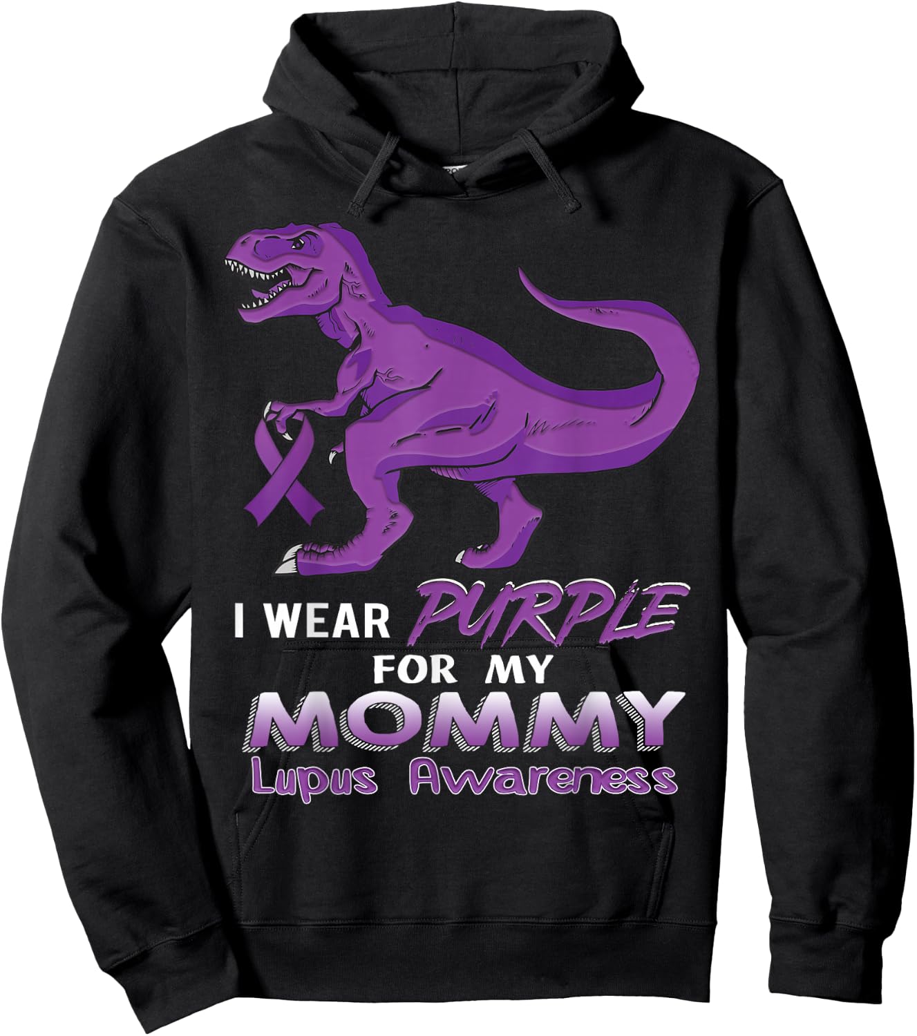 I Wear Purple for My Mommy - Lupus Awareness Dinosaur Hoodie - Hoodie | Black