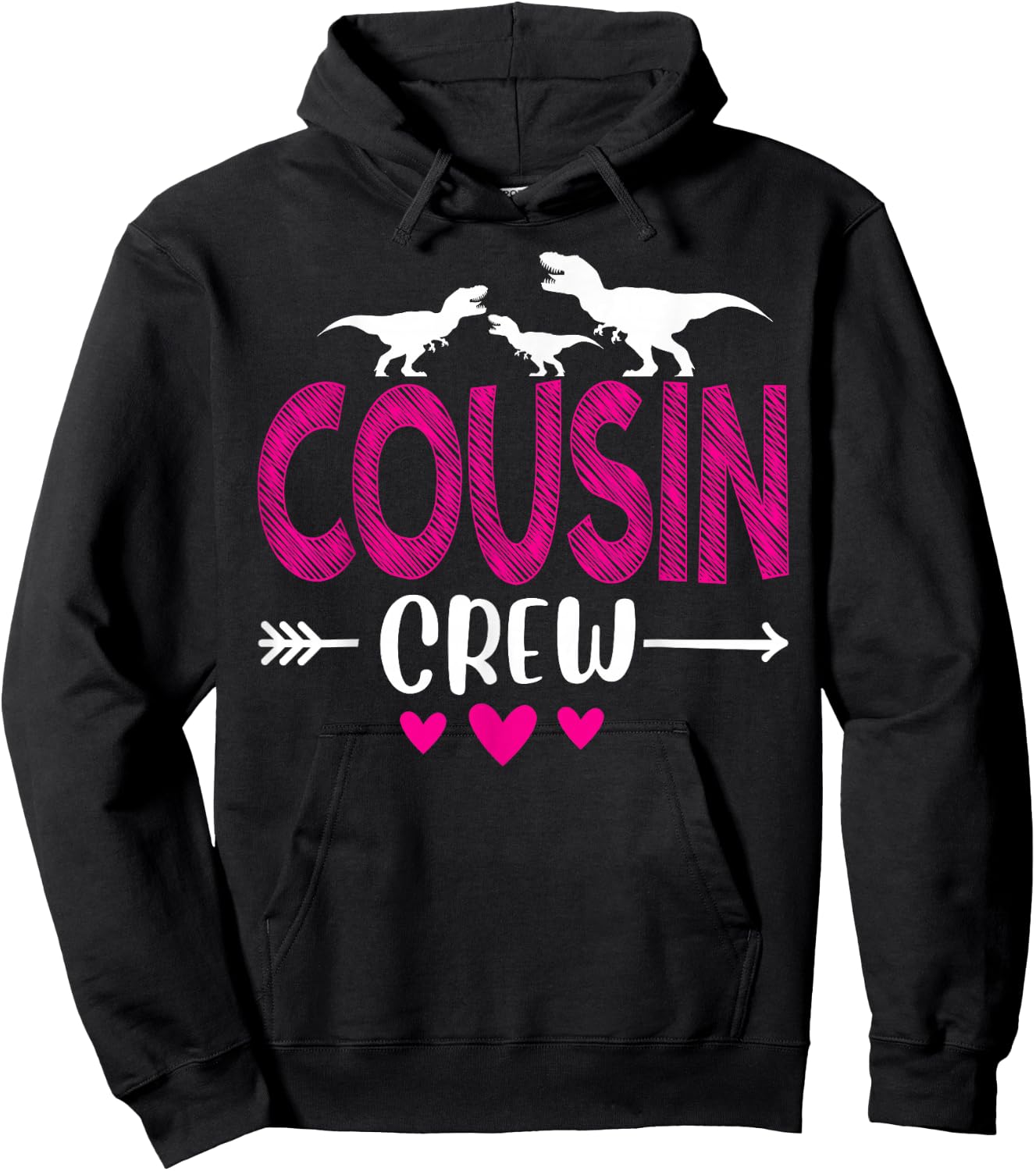 Cousin Crew Team Pink Kids Girls Bestie Dinosaur Cousin Dino Hoodie - Hoodie | Black