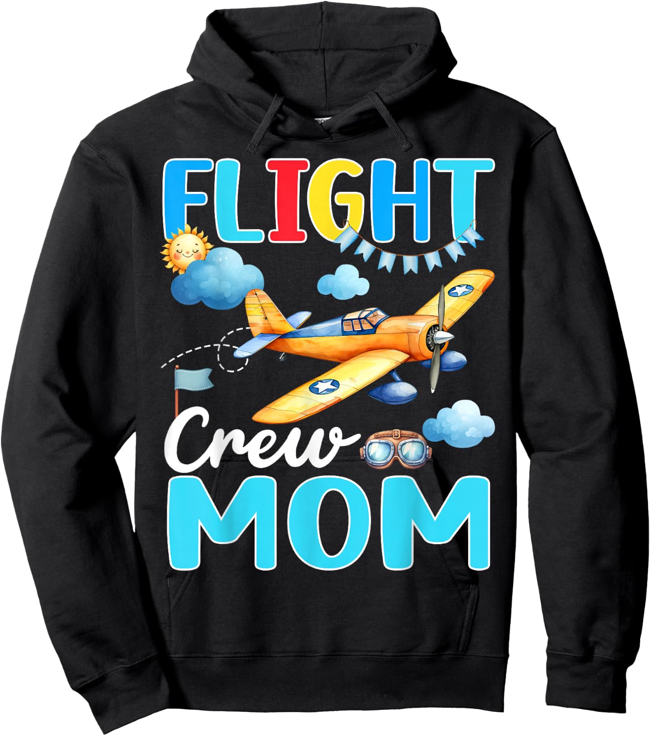 Flight Crew Mom Birthday Squad Airplane Matching Family Hoodie - Hoodie | Black