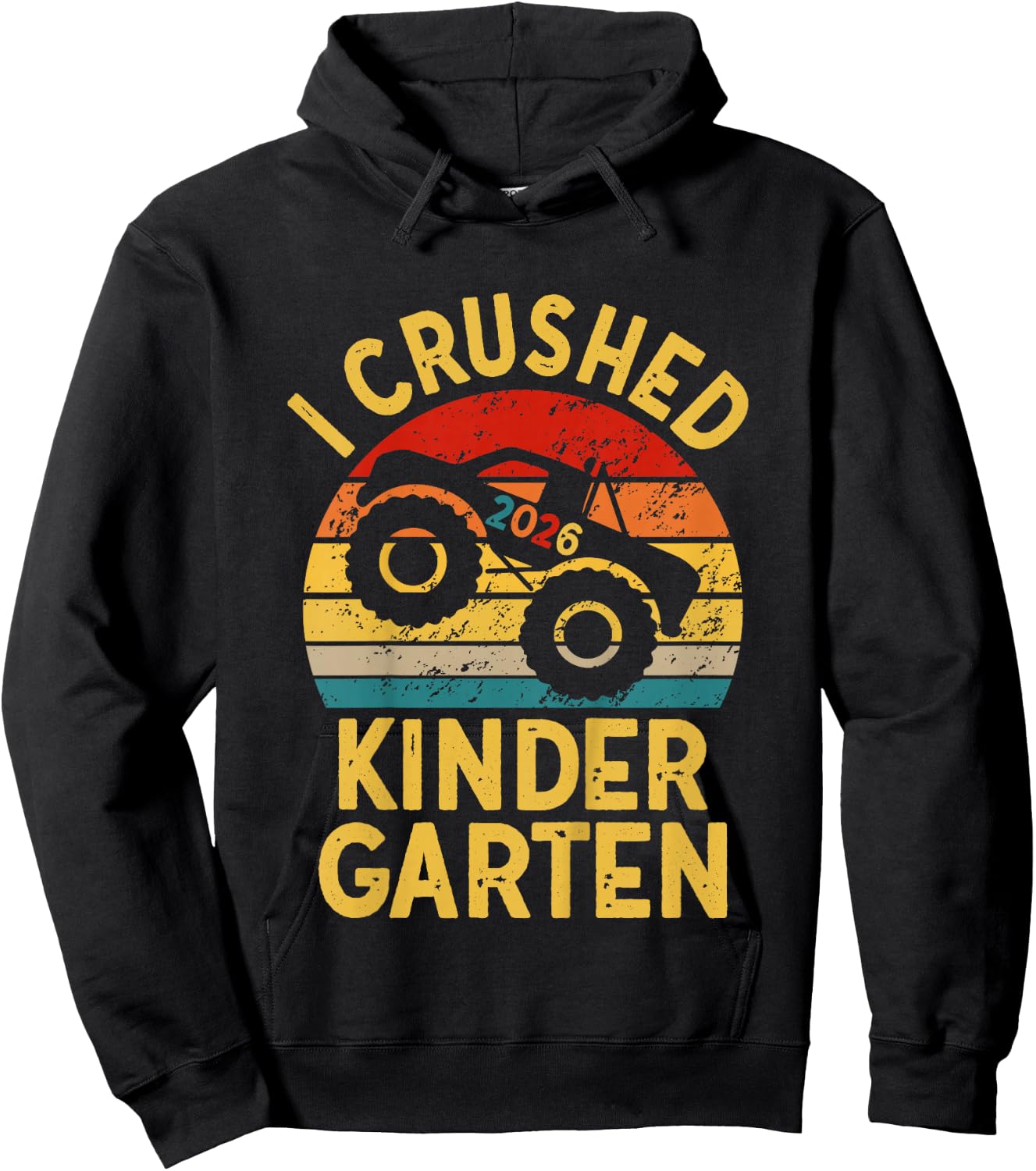 Kids I Crushed Kindergarten 2026 Monster Truck Kindergarten Grad Hoodie - Hoodie | Black