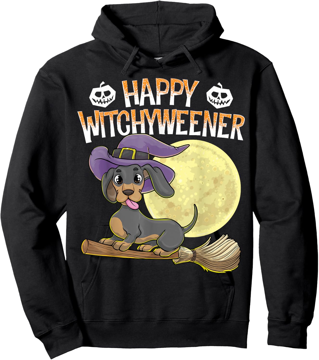 Happy Witchyweener Halloween Dachshund Witch Wiener Dog Men Women Kids Hoodie - Hoodie | Black