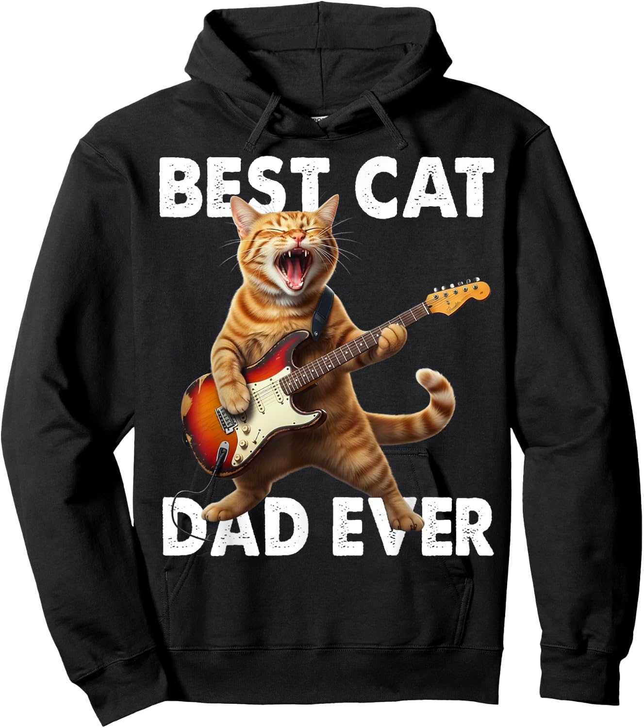 Best Cat Dad Ever Cat Playing Guitar Rock Star Rock and Roll Hoodie - Hoodie | Black