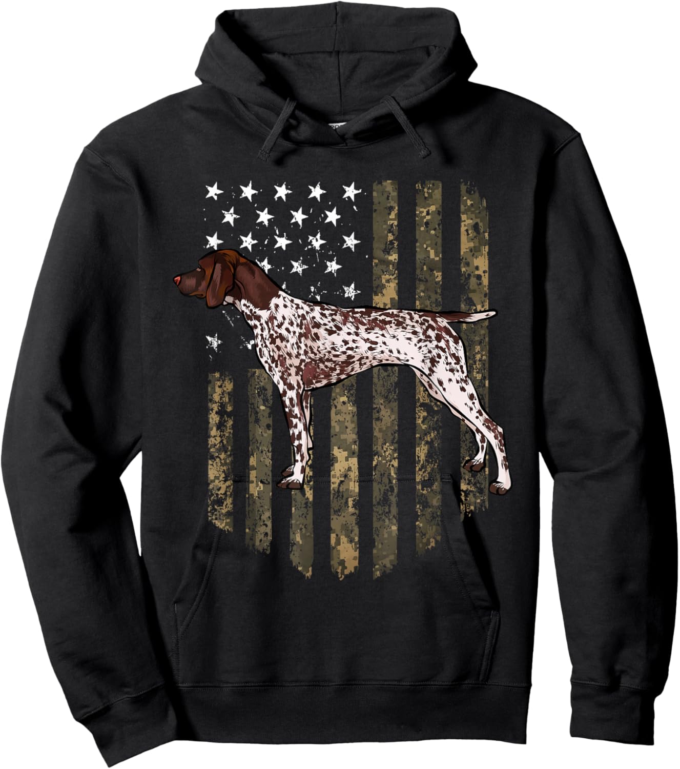 Camo American Flag German Shorthaired Pointer 4th of July Hoodie - Hoodie | Black