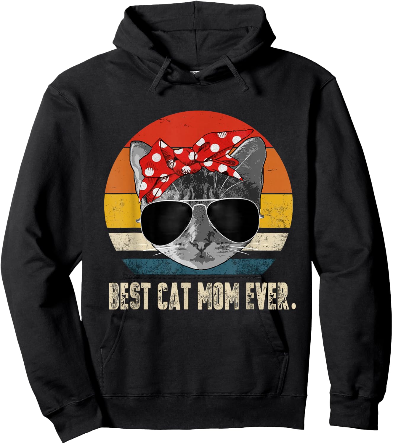 Best Cat Mom Ever Vintage Retro Cat Mommy Cat Mother Hoodie - Hoodie | Black