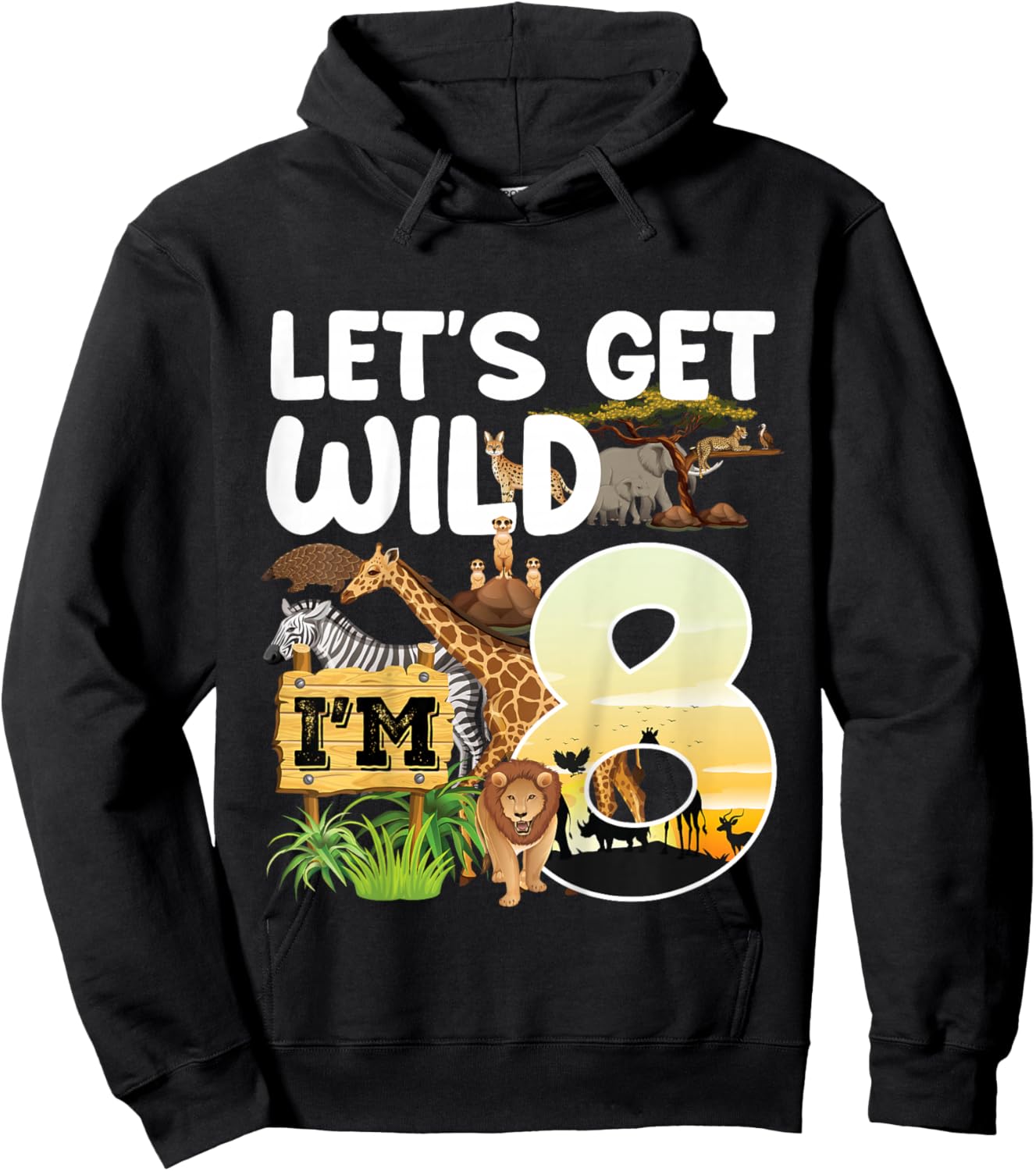 8 Year Old Zoo Birthday Safari Jungle Animal 8th B-day Hoodie - Hoodie | Black