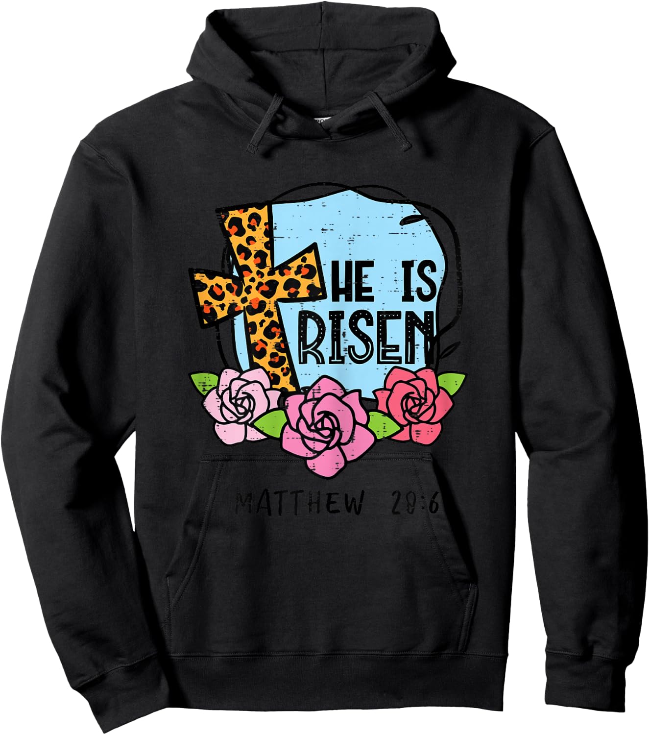 Leopard Cross He Is Risen Easter Jesus Religious Women Hoodie - Hoodie | Black