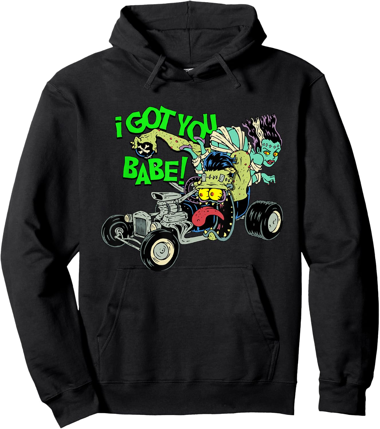 Hot Rod Gasser Frankenstein Monster Car Dragster Bride Mum Hoodie - Hoodie | Black