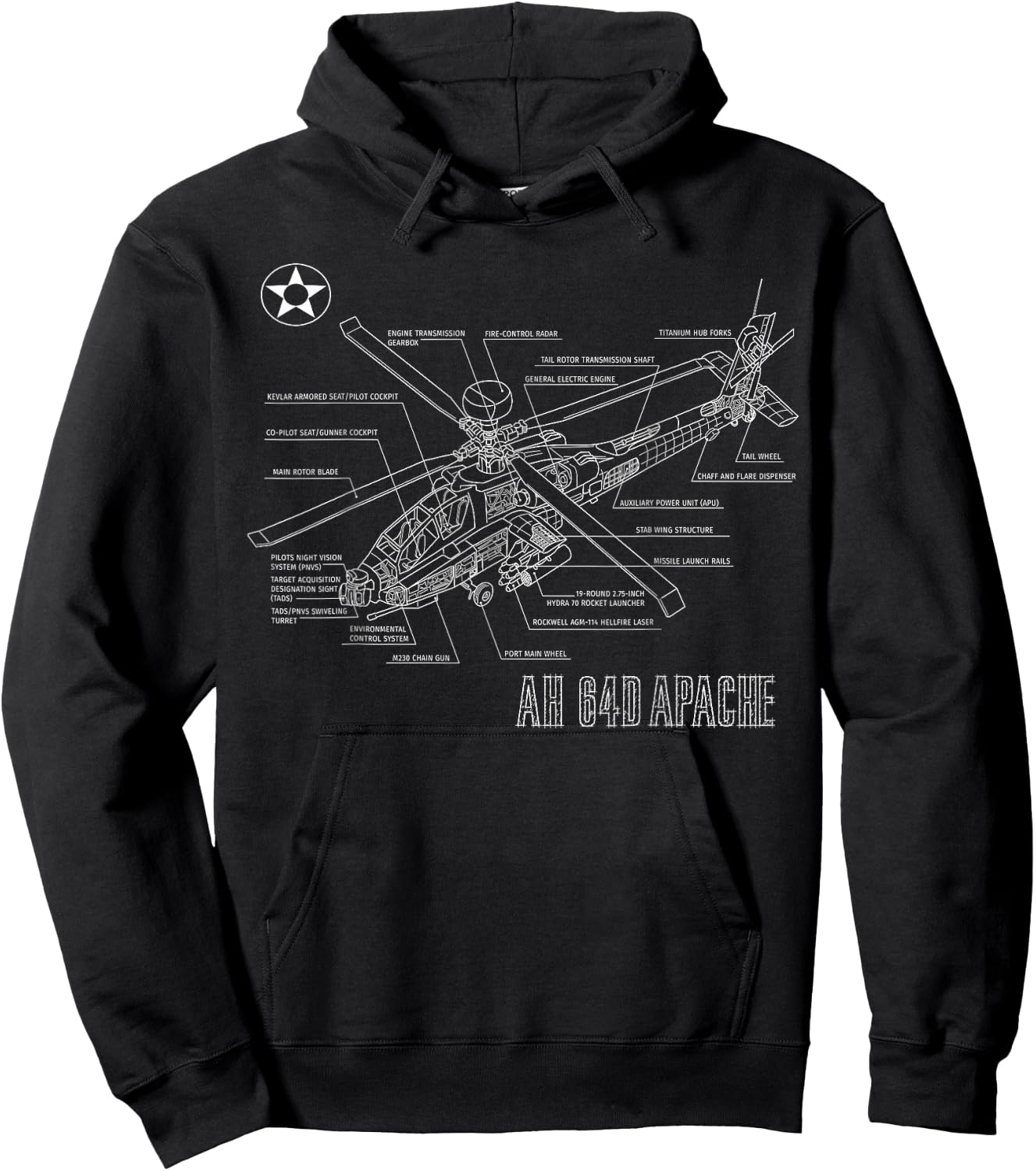 Military Aircraft AH-64 Apache Longbow Army Helicopter Hoodie - Hoodie | Black
